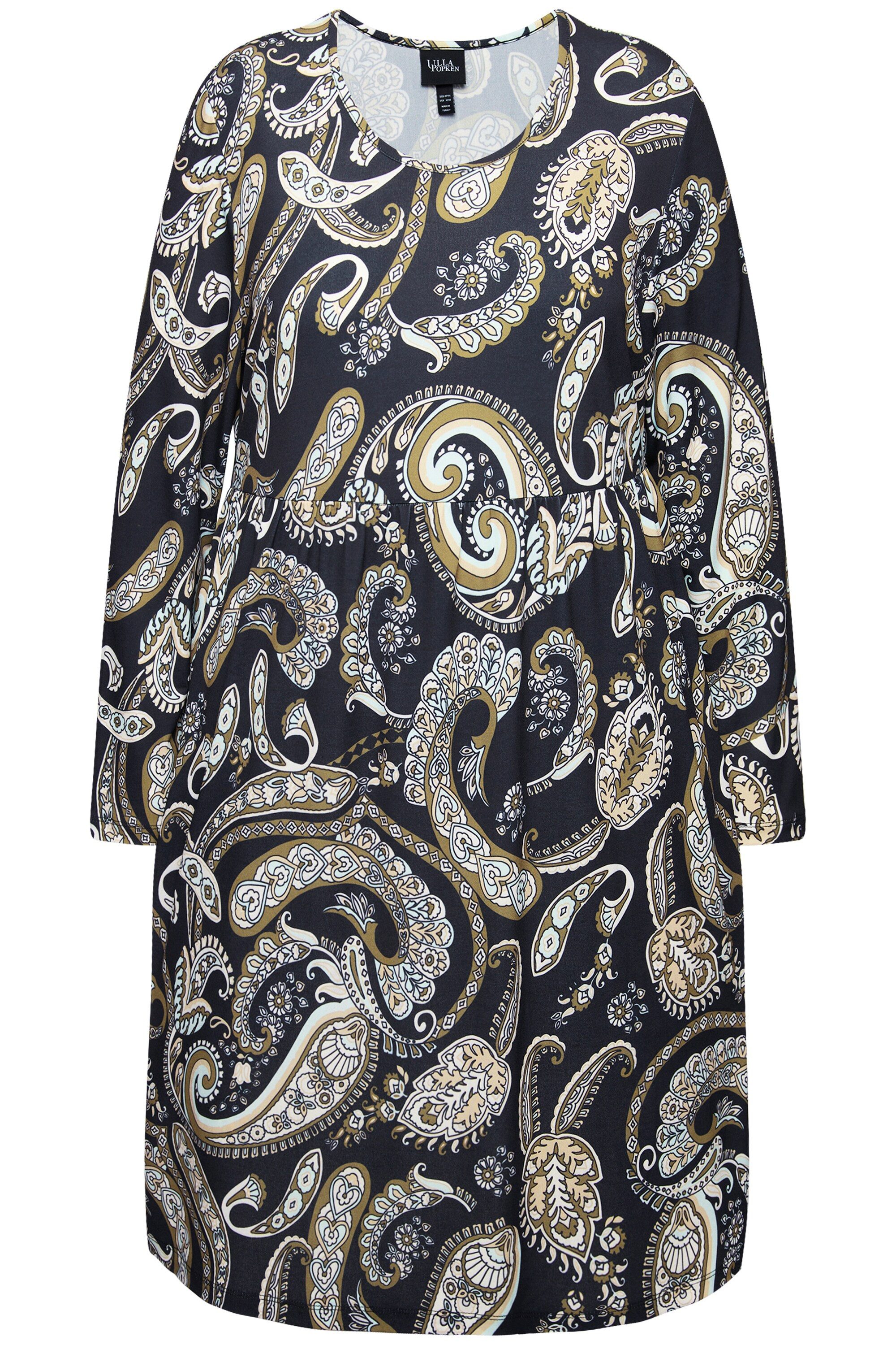 Ulla Popken Midikleid Jerseykleid Paisley A-Linie Rundhals Langarm