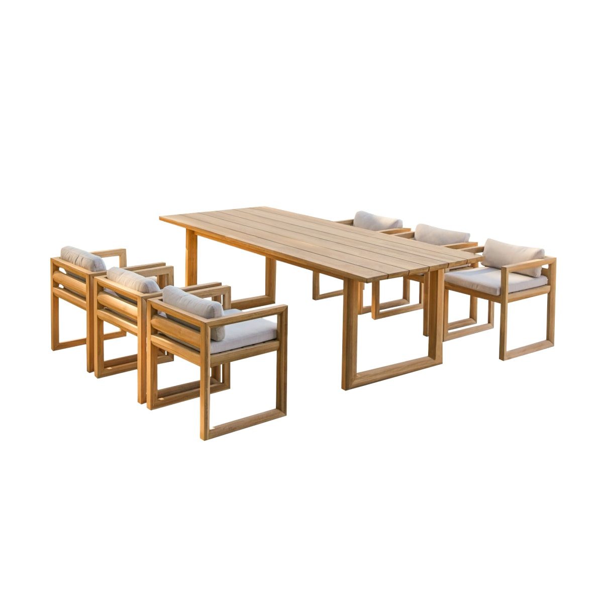 Tikamoon Garten-Essgruppe Noah Gartenmöbel-Set aus massivem Teakholz, 6 Stühle