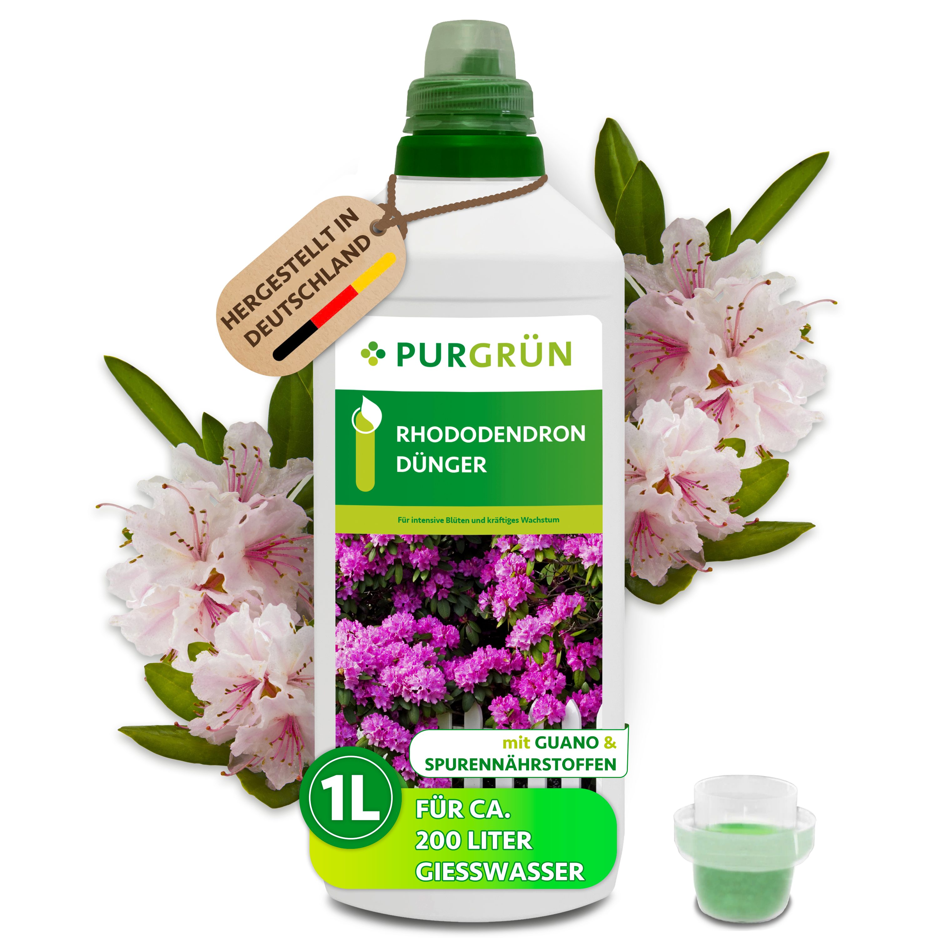 Purgrün Blumendünger Rhododendrondünger, NPK 5+7+8, für Blüten, 1L, Flüssigdünger, 1-St., 1 Liter
