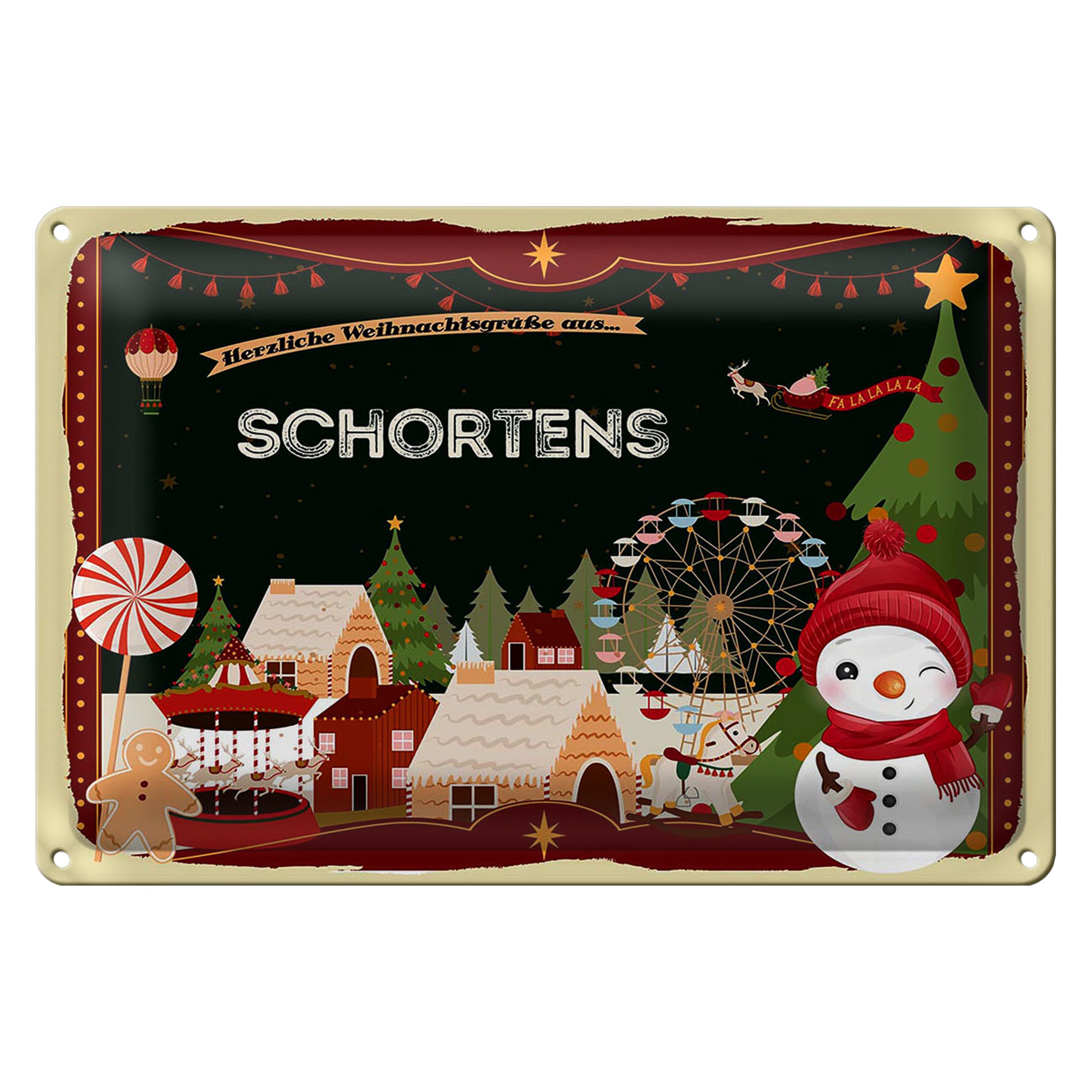 Roomando Metallschild Blechschild Weihnachten Grüße SCHORTENS 30x20cm
