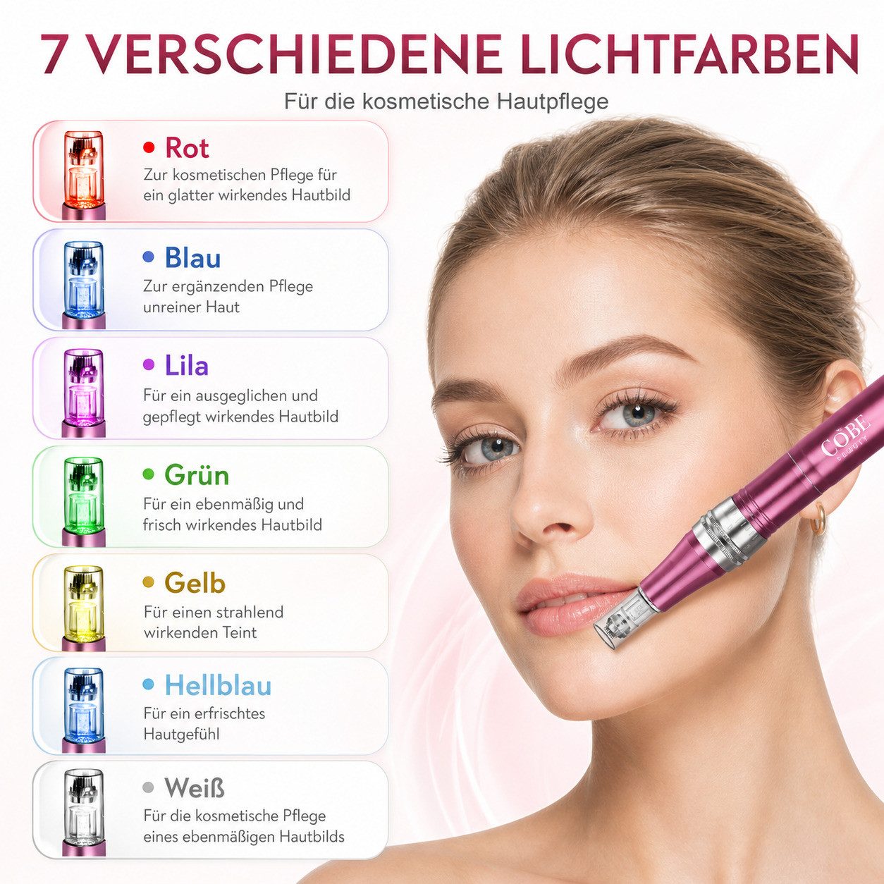COOL-i ® Micro-Needling Microneedling Pen 0-2,5mm, 9 Stufen, 7 LED-Lichter, 12 Nadelköpfe, Für ergänzende Hautpflege & Hautbildverbesserung V2