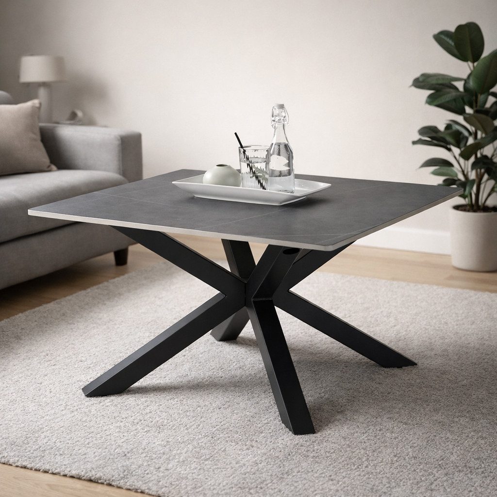 möbelando Couchtisch Janin, in grau, schwarz, Keramik, Metall - 80x45x80cm (BxHxT)