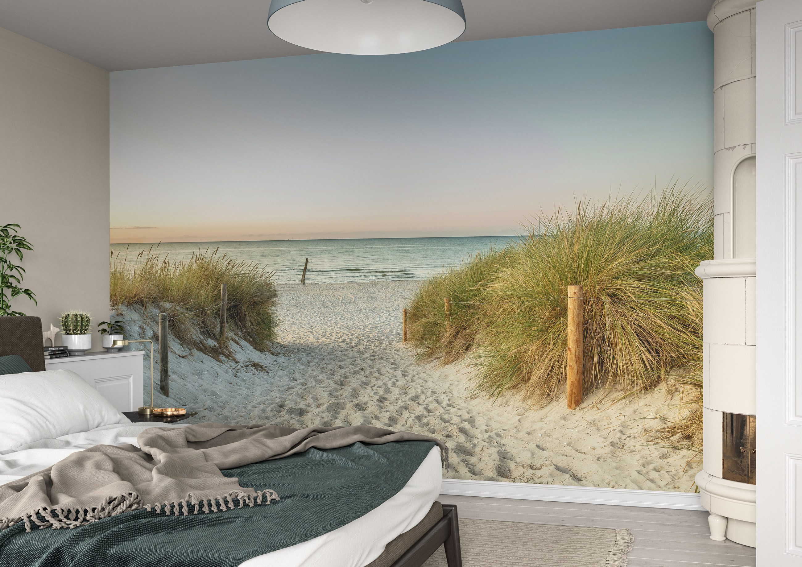 Rasch Fototapete Strand Dünen und Horizont - 2,65m x 3,71m, glatt, Meer, Natur, Strand, Landschaft, (1 Rolle, 1 St), Dünen, Sand