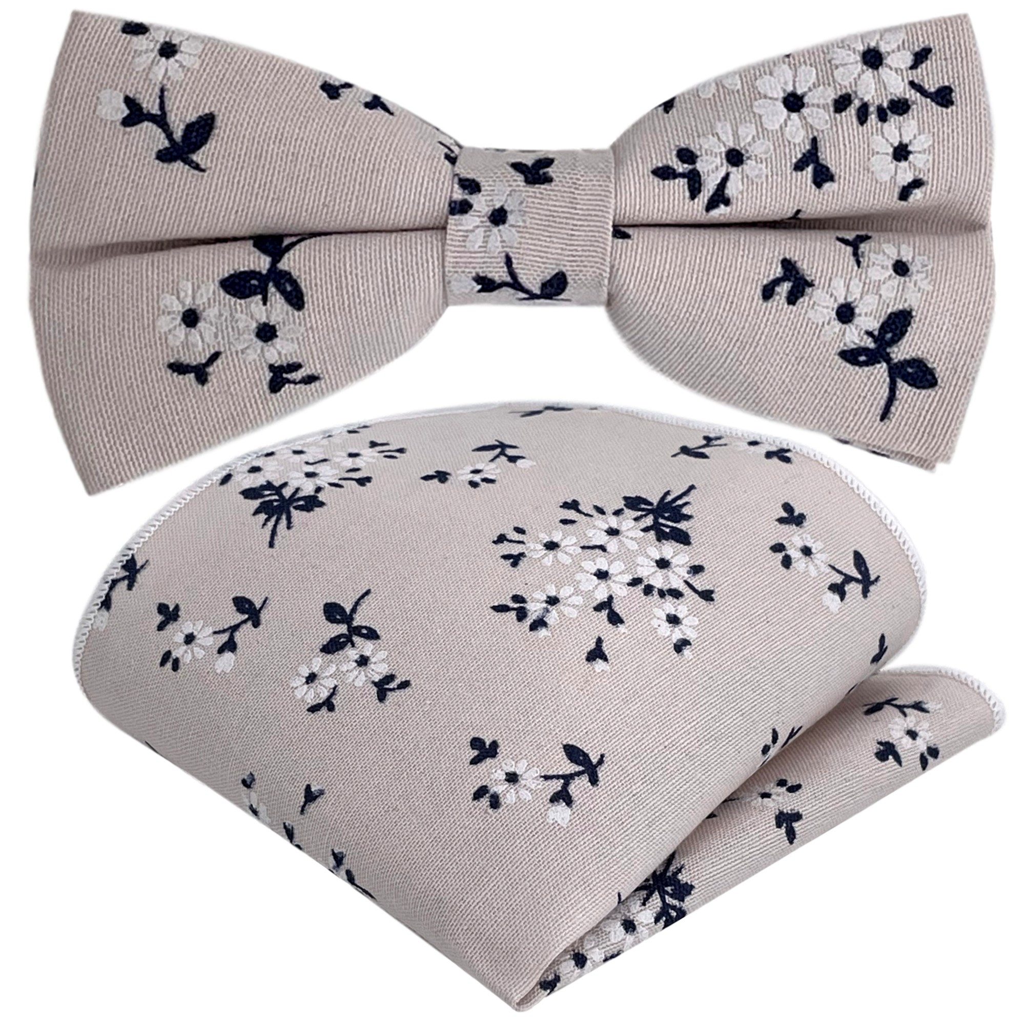 GASSANI Fliege Leinen-Fliege Herren-Schleife Retro Vintage Hochzeit z. Anzug (Set, 2-St., Hochzeitsfliege, Бабочкиset, mit Einstecktuch, Bunt, Blumenfliege) Blümchen, Geblümt, Blumen, Floral, Rosen, Vor-Gebunden Verstellbar