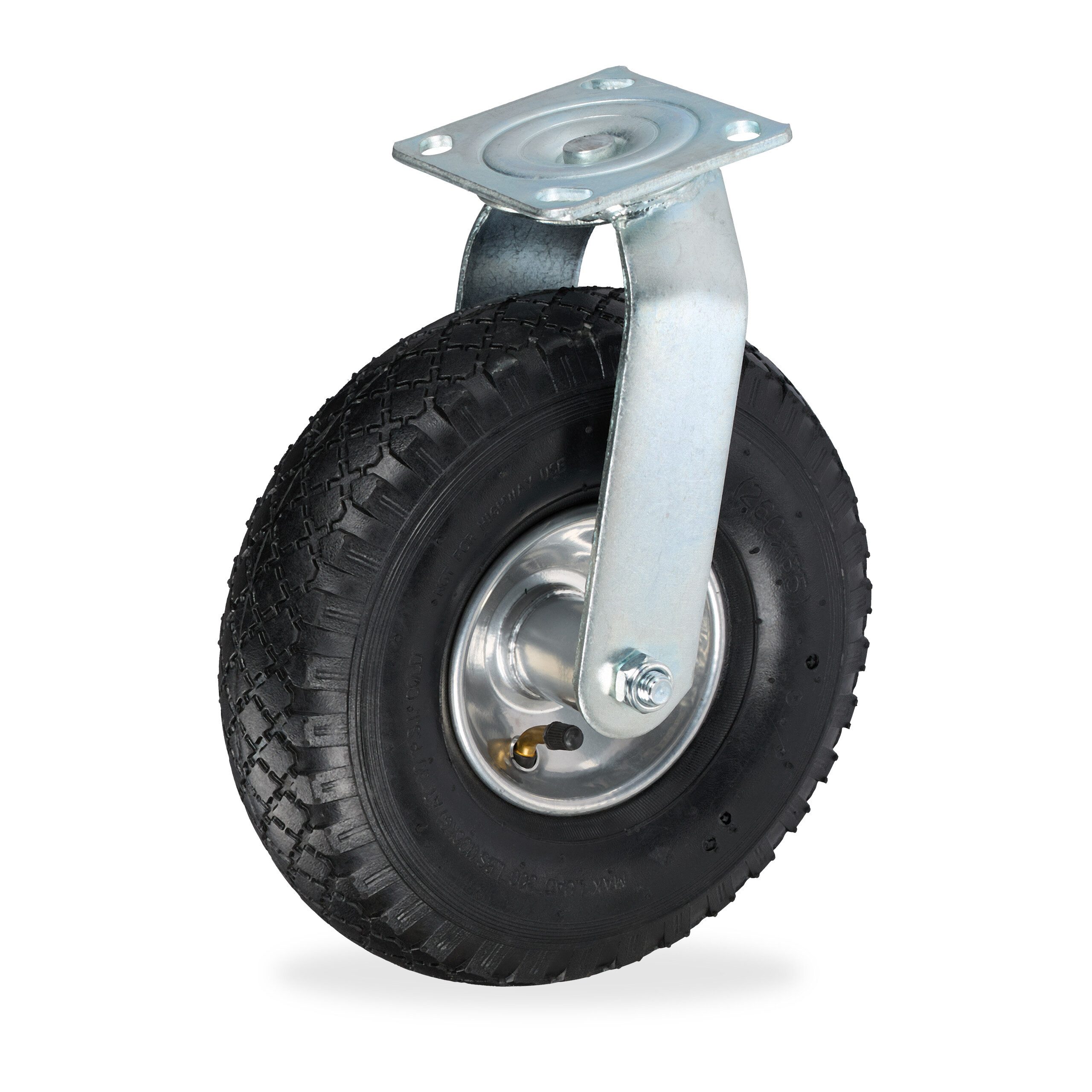 relaxdays Schwerlastrolle Lenkrolle luftbereift 3.00-4, (1-St), Schwarz-Silber