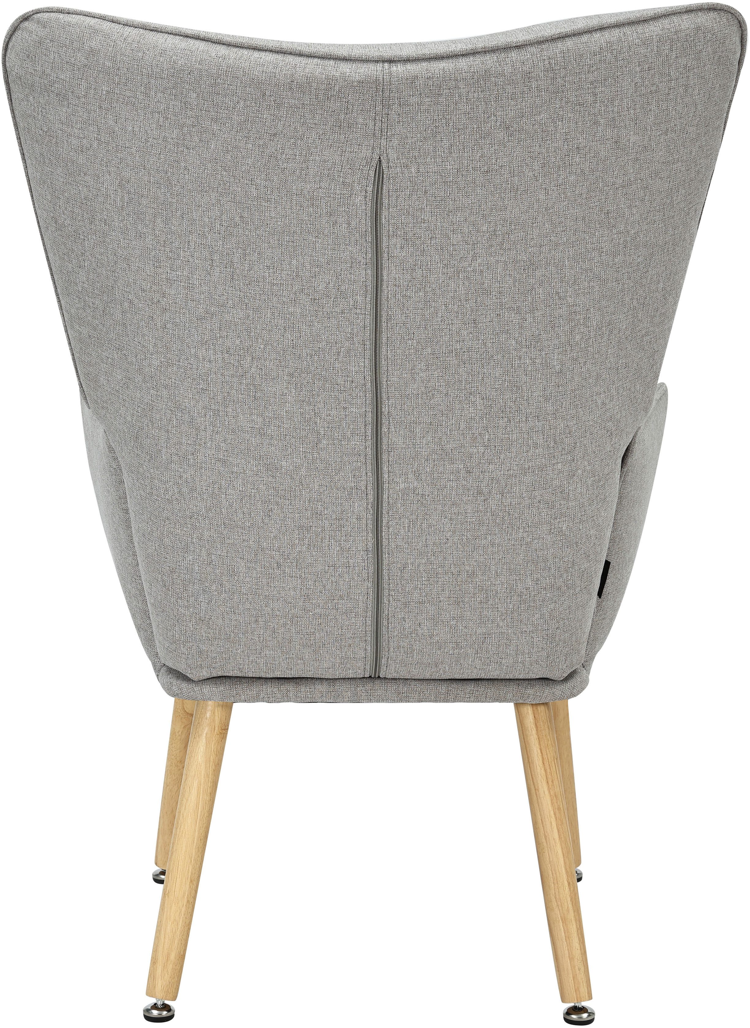 OTTO home Ohrensessel PERHAM, Sessel mit Hocker im Set, Knopfheftung, Massivholz-Füße, komfortabler Relaxsessel und Sitz-Hocker mit Strukturbezug