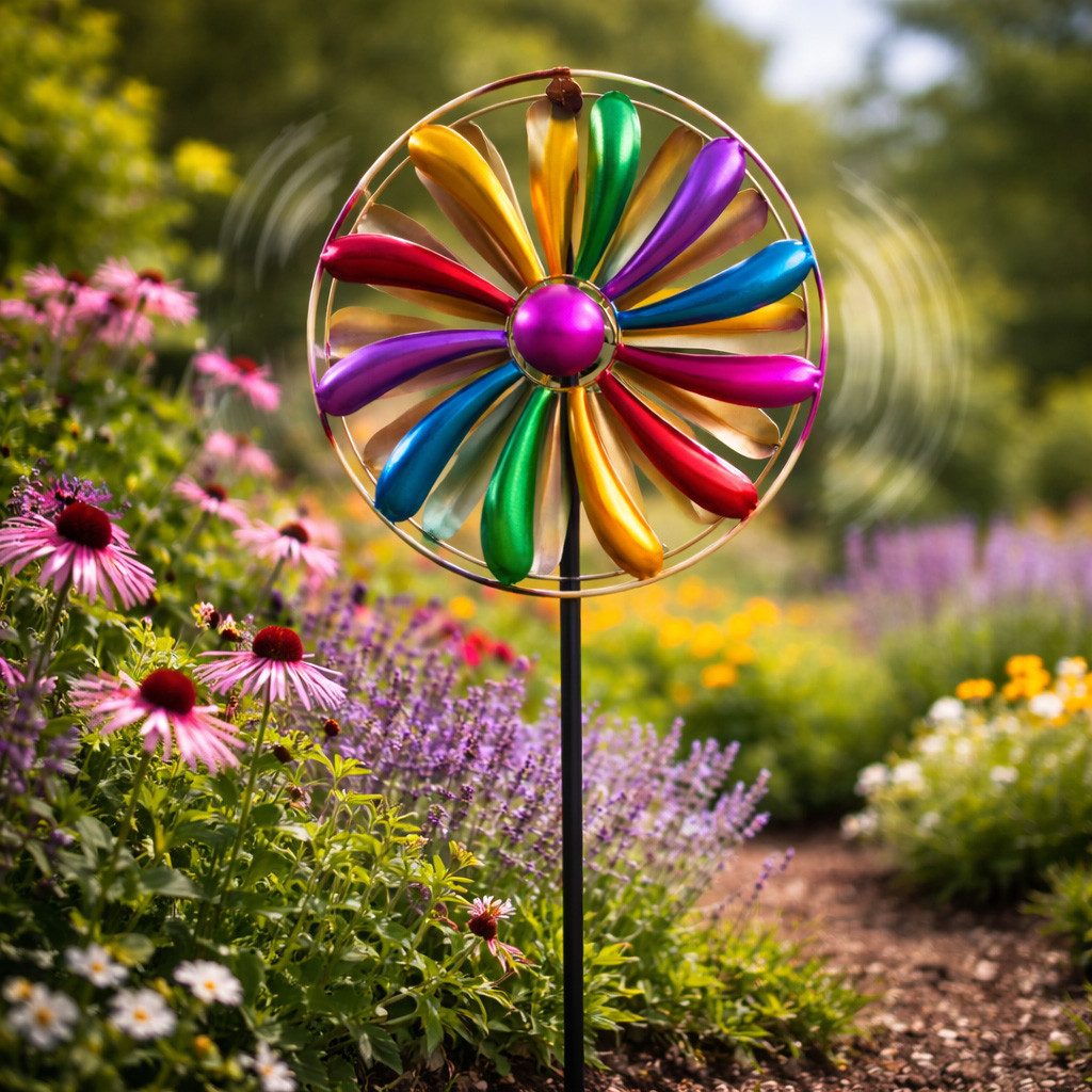 formano Gartenfigur Windrad Blume Garten Metall bunt kugelgelagert Windspiel Ø 35cm