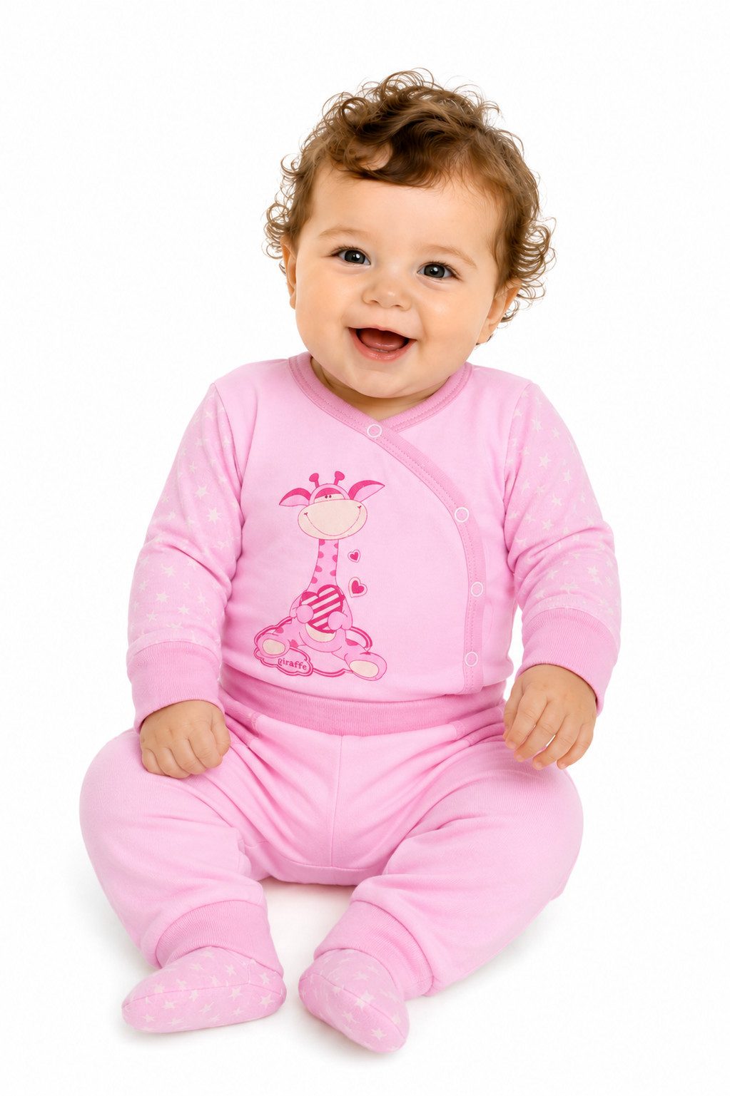 La Bortini Body & Hose Baby Set Wickelbody mit Kratzschutz und Hose in Rosa (Langarmbody, Schlupfhose, Erstlingsset für Neugeborene, Mädchen, 2-teilig) mit Sternchenmuster, 44 50 56 62 68 74 80 86