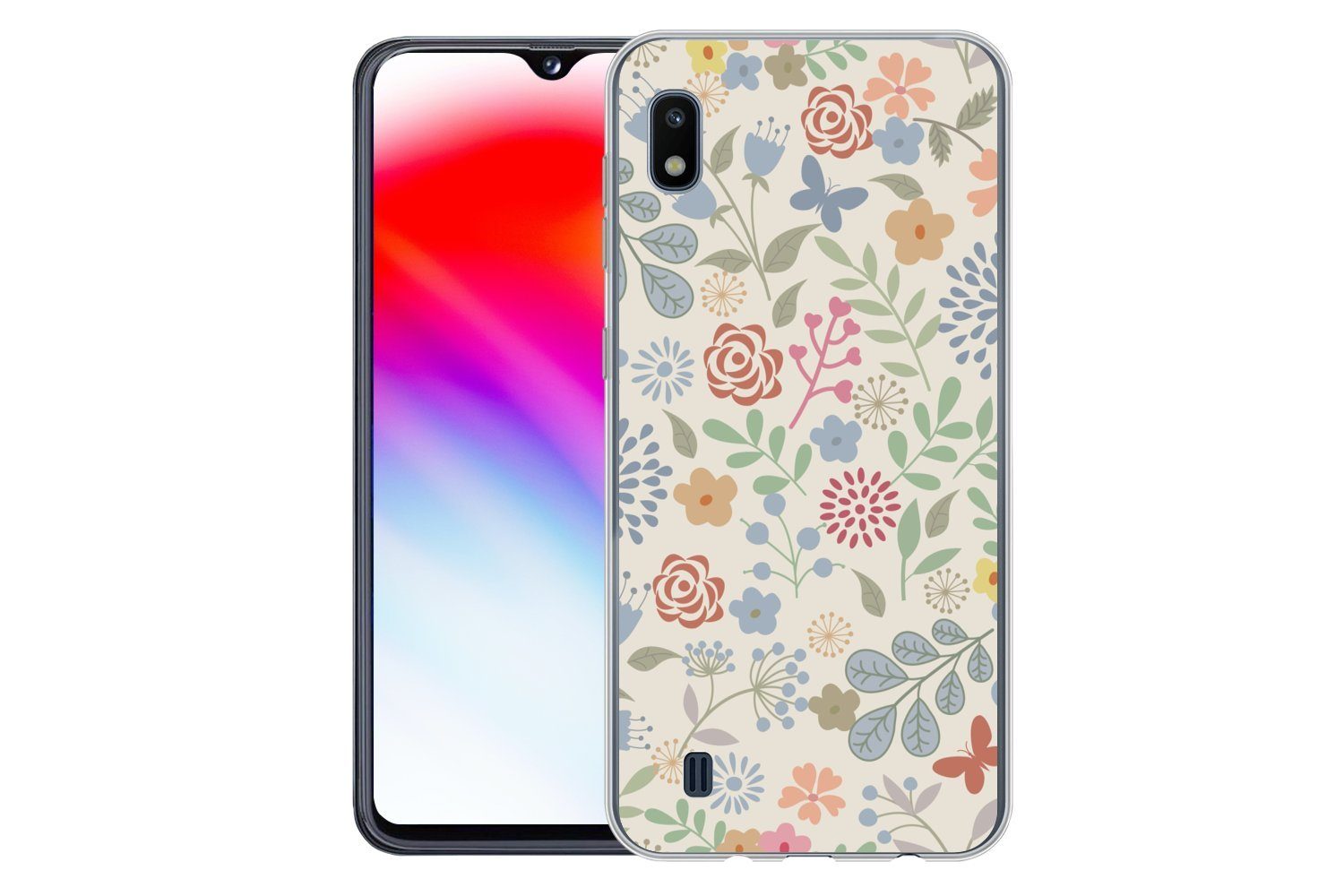 MuchoWow Handyhülle für Samsung Galaxy A10 Eine Blumenmuster-Illustration mit vielen Blume, Smartphone-Bumper, Print, Handy Schutzhülle Dünn