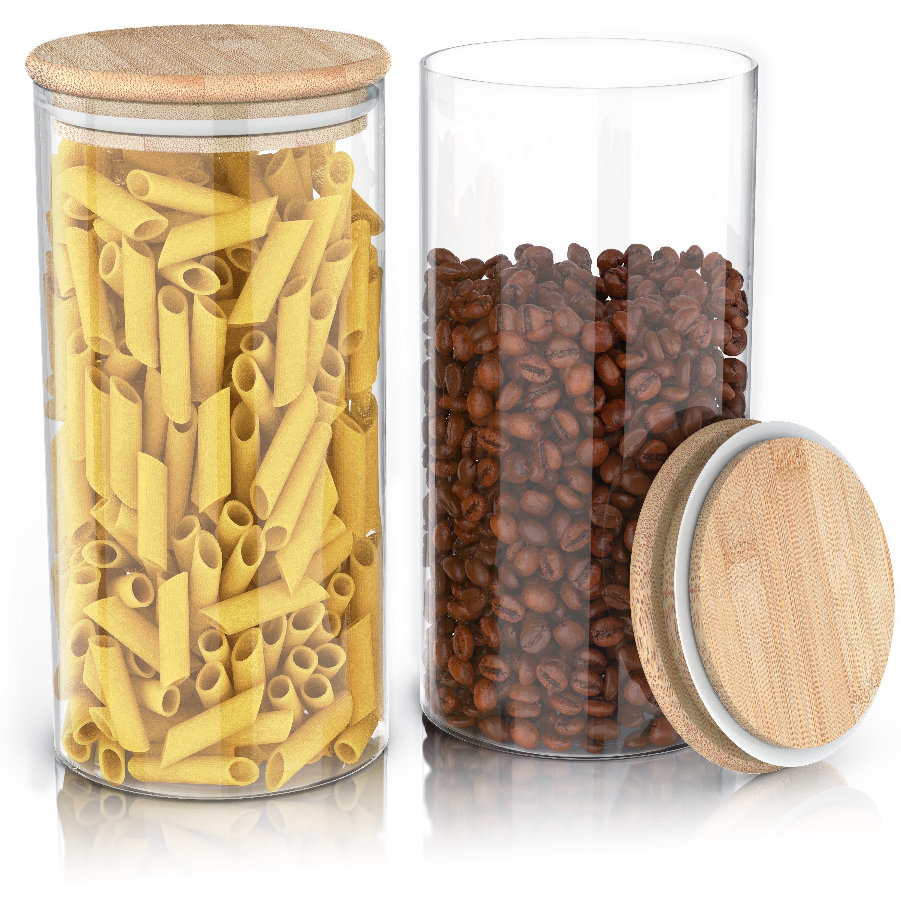 Arendo Aufbewahrungsbecher Glasbehälter-Set 8x 1,5 L Borosilikatglas mit Bambusdeckel, luftdicht, Borosilikatglas, Bambus, Silikon, (Vorratsbehälter-Set, 8-tlg. – Bild 5 von 5
