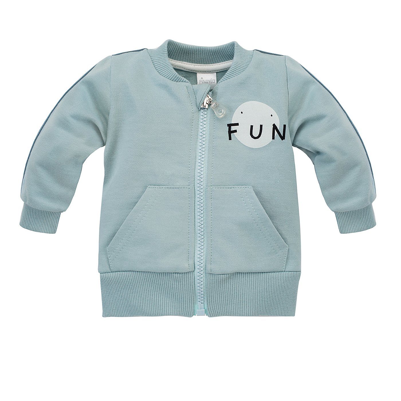 PINOKIO Sweatjacke FUN Zipper Jacke mit Streifen, Kängurutasche (1-tlg) Print, Streifen am Ärmel, Rippbündchen, Reißverschluss mit Kinnschutz