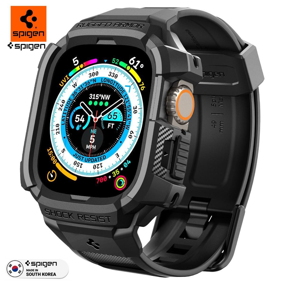Spigen Smartwatch-Hülle Schutzhülle mit Armband für Apple Watch Ultra 3/2/1 49mm Robust Hülle 49 mm, Air Cushion Technology®, Herzfrequenzsensor kompatibel, Armband