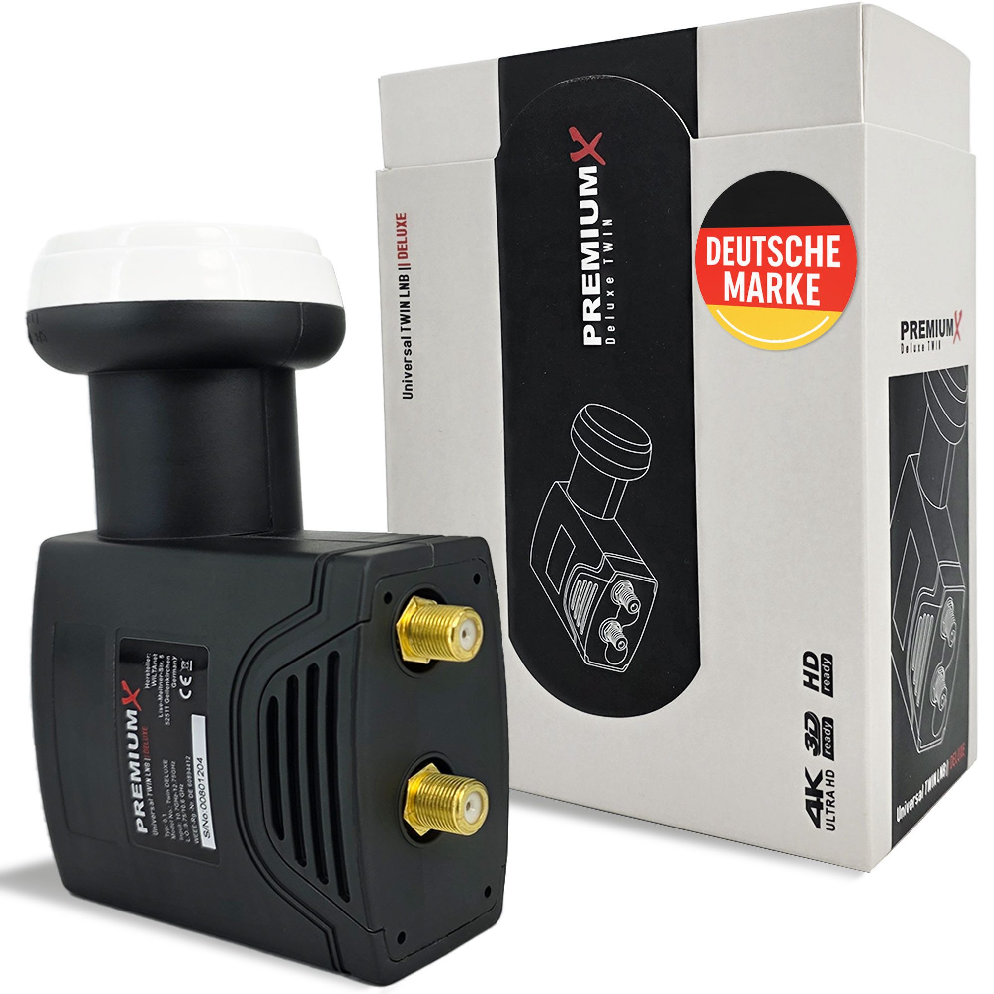 PremiumX Deluxe Twin LNB PLL SAT für 2 Teilnehmer DVB-S2 HD UHD 4K Monoblock-LNB