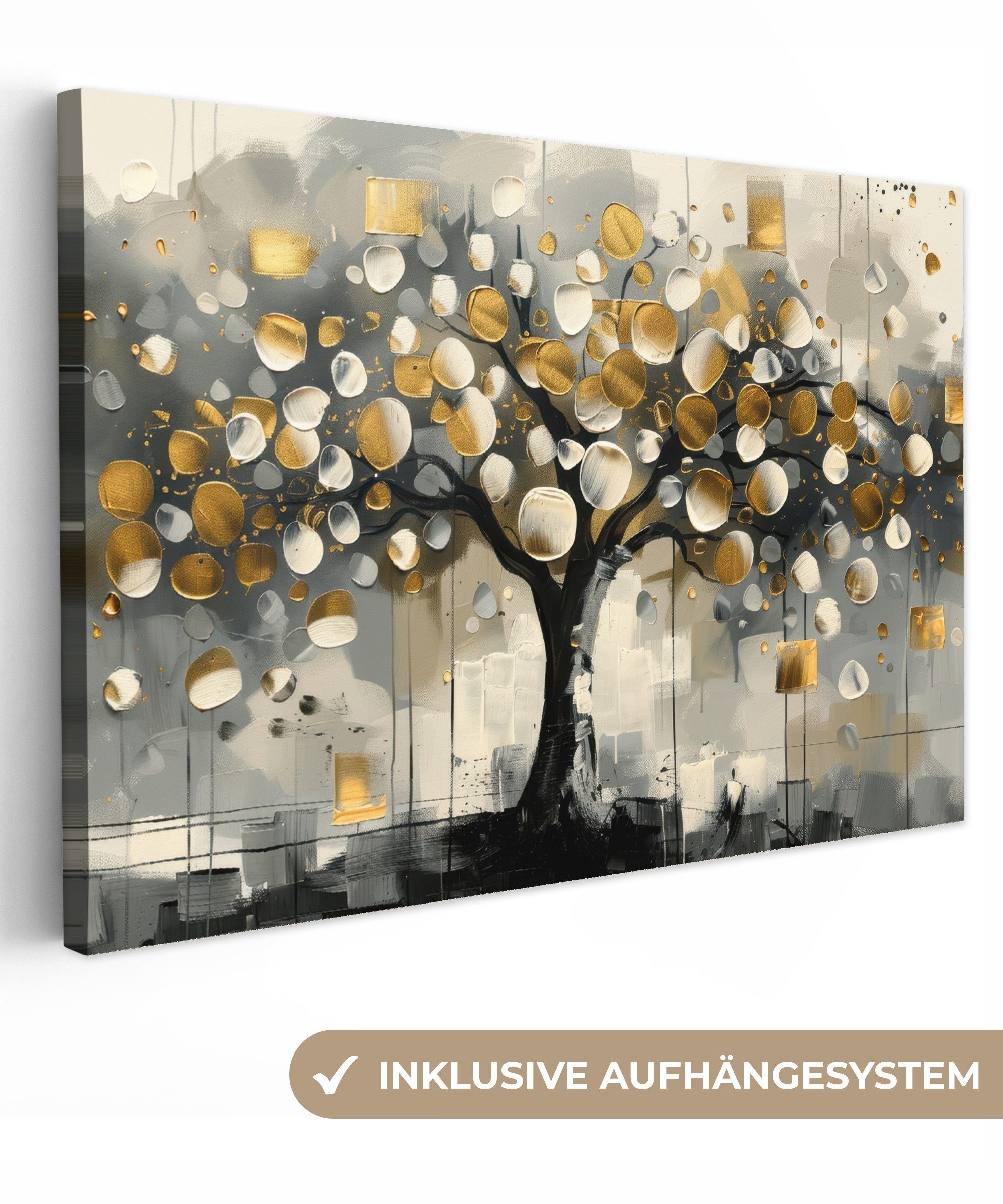 OneMillionCanvasses® Leinwandbild Baum - Abstrakt - Beige - Gold - Schwarz, günstig online kaufen