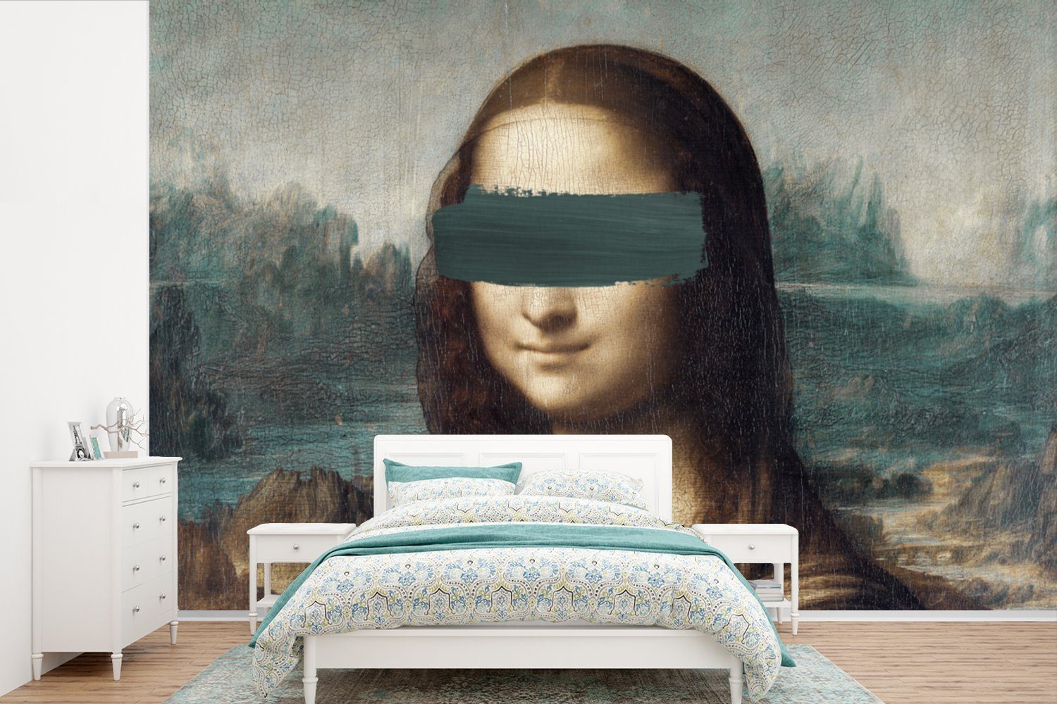 MuchoWow Fototapete Mona Lisa - Leonardo da Vinci - Gemälde, Matt, bedruckt, (6 St), Wallpaper für Wohnzimmer, Schlafzimmer, Kinderzimmer, Vinyl Tapete