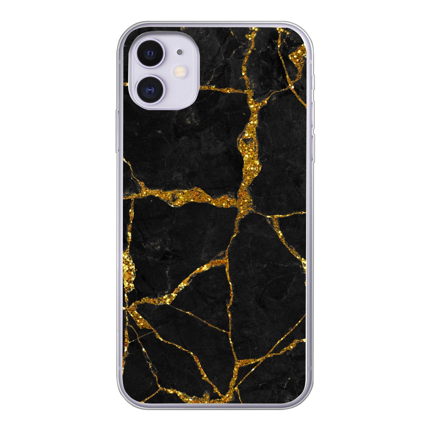 MuchoWow Handyhülle für Apple iPhone 11 Marmor - Gold - Schwarz - Marmoroptik - Glitter, Smartphone-Bumper, Print, Handy Schutzhülle Dünn