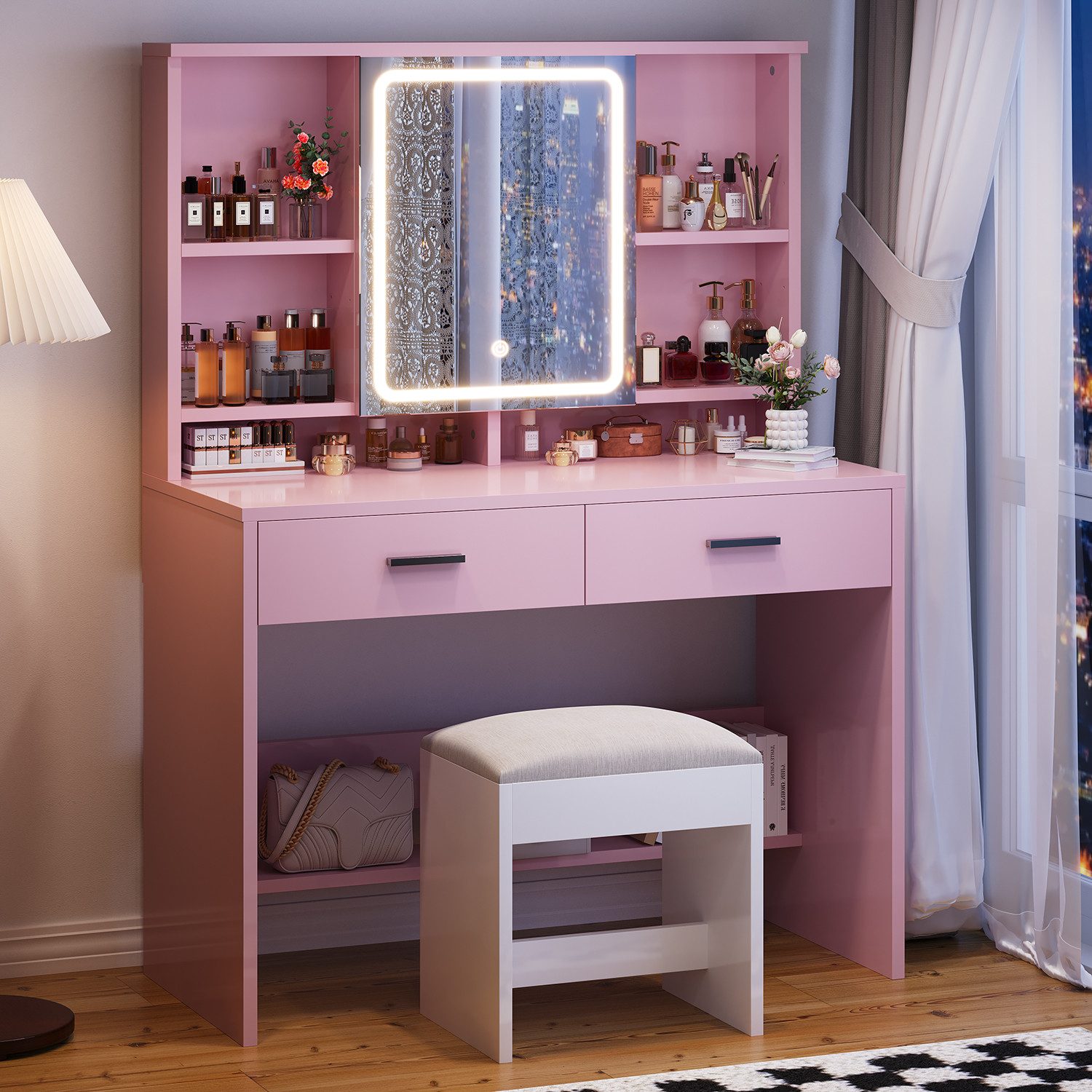 HOMALL Schminktisch Schminktisch mit Spiegel und LED 2 Schubladen und 6 Abl günstig online kaufen