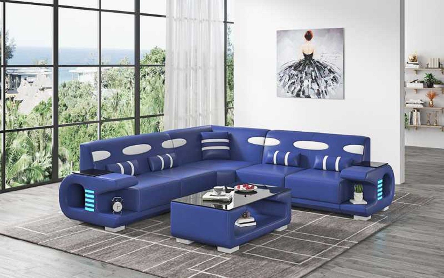 JVmoebel Ecksofa Luxus Ecksofa L Form Couch Sofa Wohnzimmer Moderne Eckgarnitur, 3 Teile, Made in Europe Blau