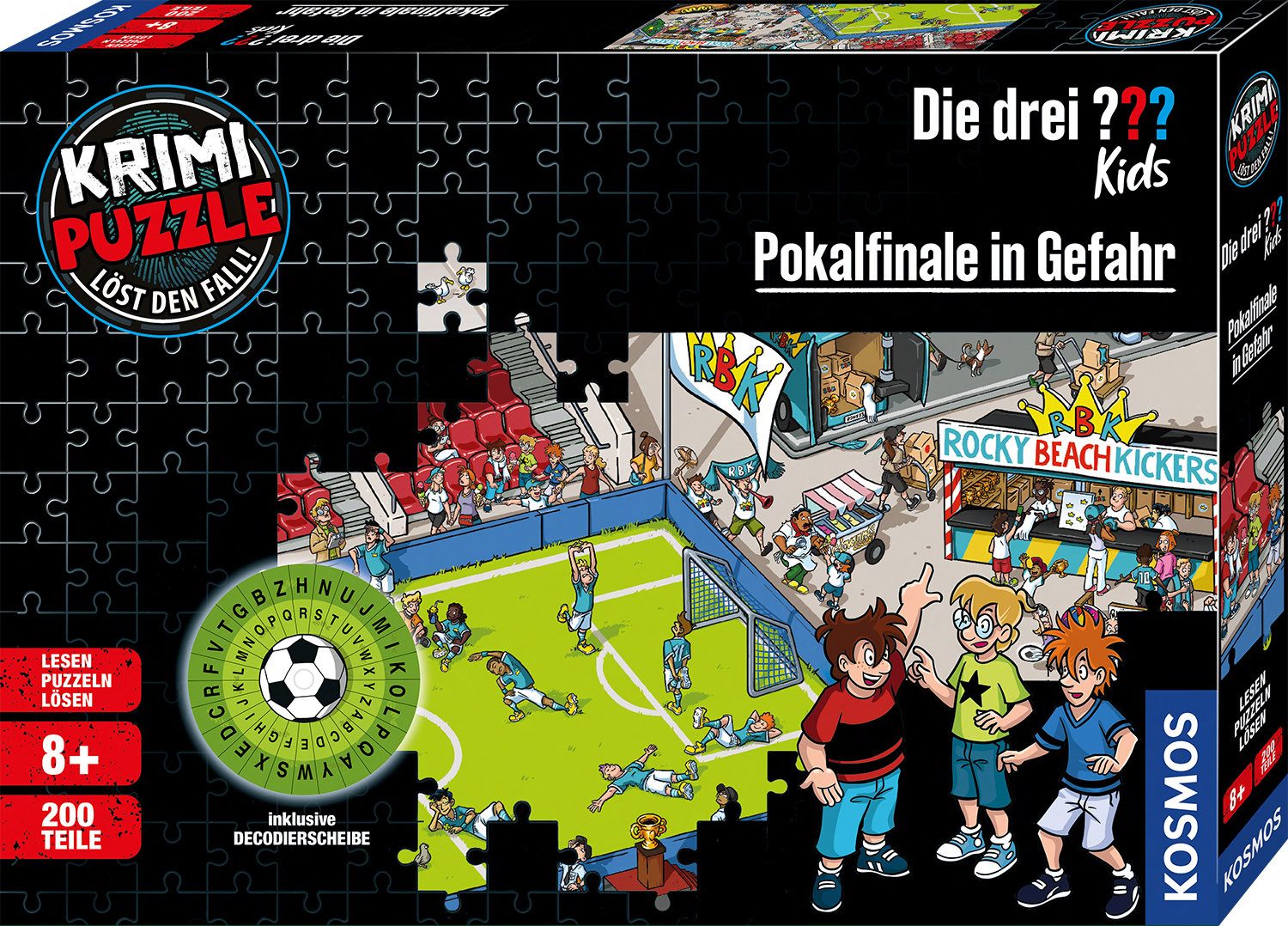 Kosmos Puzzle Krimipuzzle Die drei ??? Kids Pokalfinale in Gefahr, 200 Puzzleteile, Made in Germany