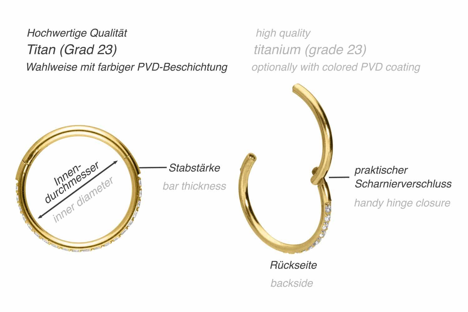 PIERCINGLINE Piercing-Set Titan Segmentring Clicker EINGEFASSTE günstig online kaufen