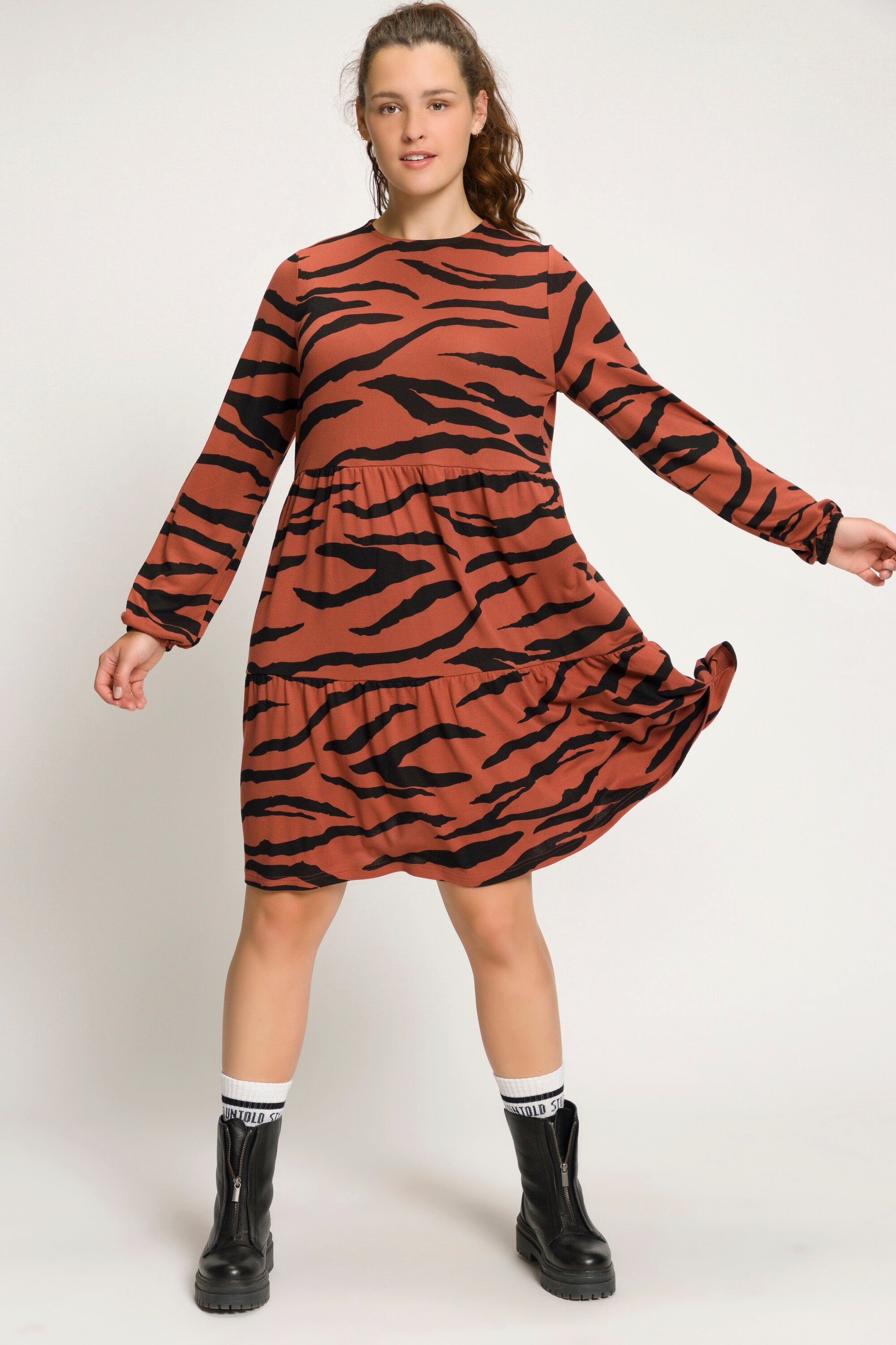 Studio Untold Strickkleid Midikleid A-Line Jersey Animal Print Rundhals