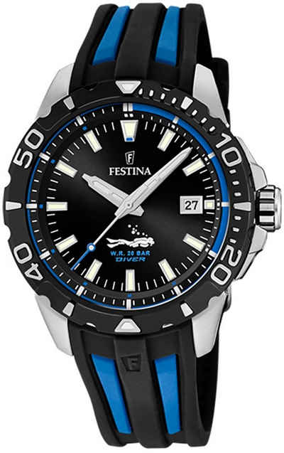 Festina Quarzuhr »Festina Herren Uhr F20462/4 PU«, (Armbanduhr), Herren Armbanduhr rund, PURarmband schwarz, blau