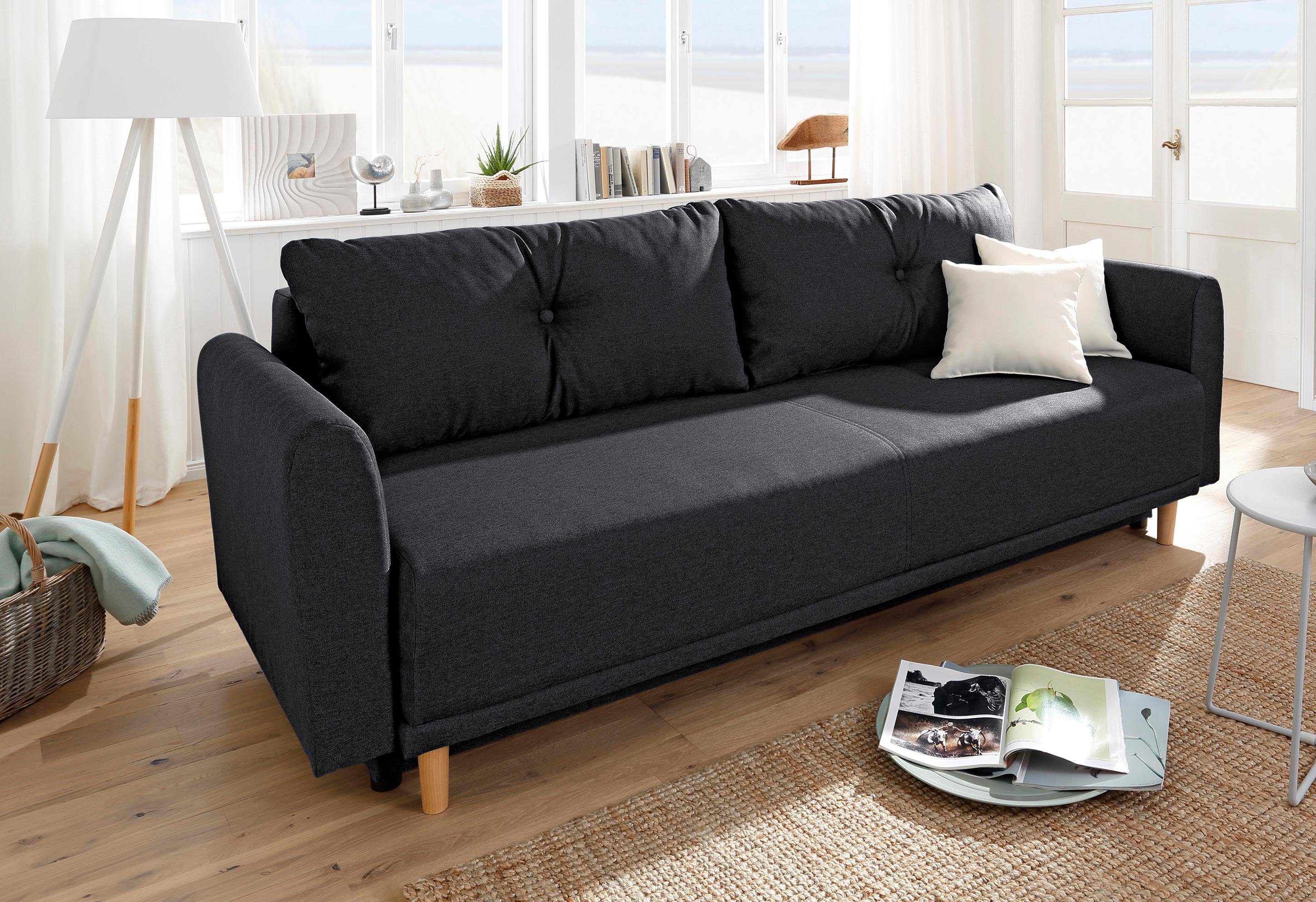 Home affaire Schlafsofa Scandic, B: 219 cm, Liegel. 137x195 cm, Schlaffunktion, Bettkasten & 2 Zierkissen, Federkern