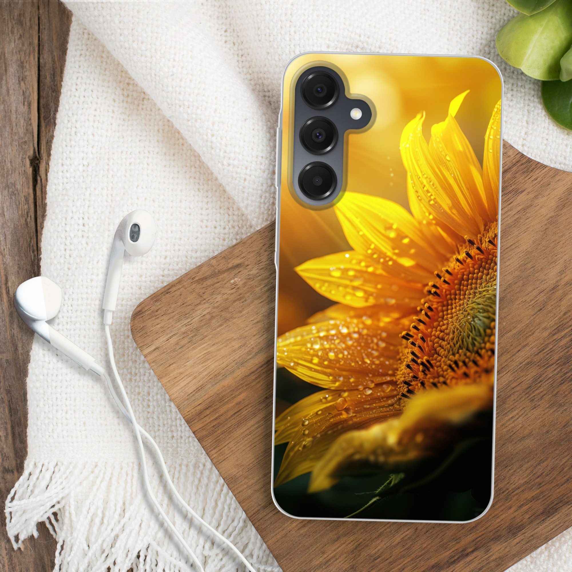 MuchoWow Handyhülle für Samsung Galaxy A16 5G Sonnenblume - Tautropfen - Gelb - Sonnenlich, Phone Case, Silikon, Schutzhülle Dünn