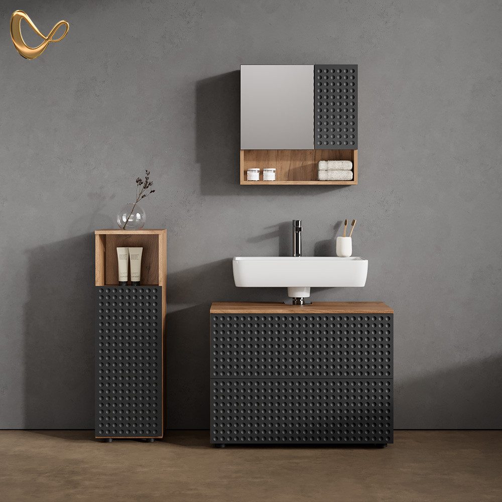 Livinity® Midischrank Ronco, Anthrazit gepunktet/Goldkraft Eiche, günstig online kaufen