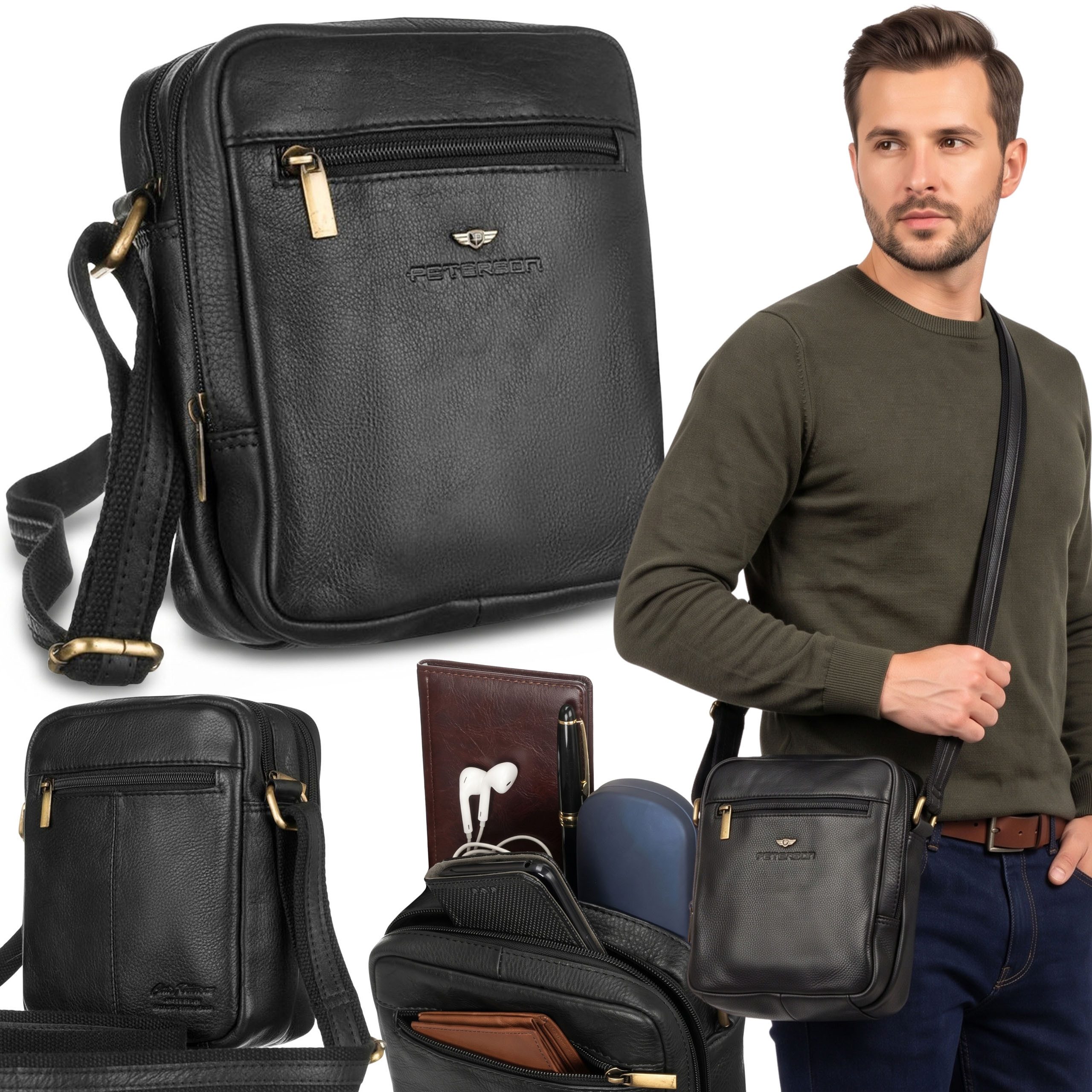 Sarcia.eu Umhängetasche Peterson Herren-Umhängetasche, elegante urbane Tasche aus Naturleder