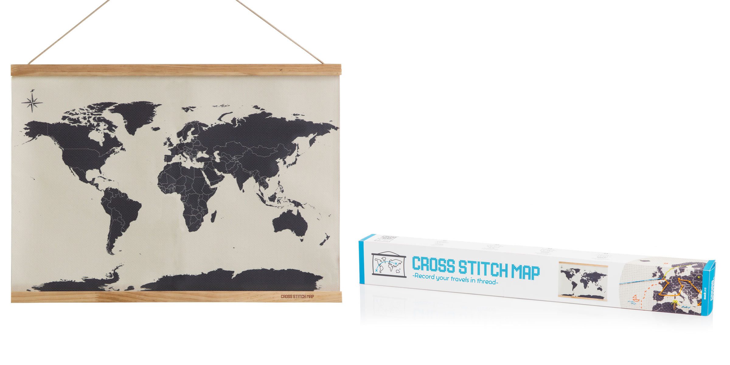 SuckUK Wanddekoobjekt Cross Stitch Map Weltkarte Stickvorlage (Packung / Set, 1 St., sticken Welt Reise), ca. 594 x 450 mm