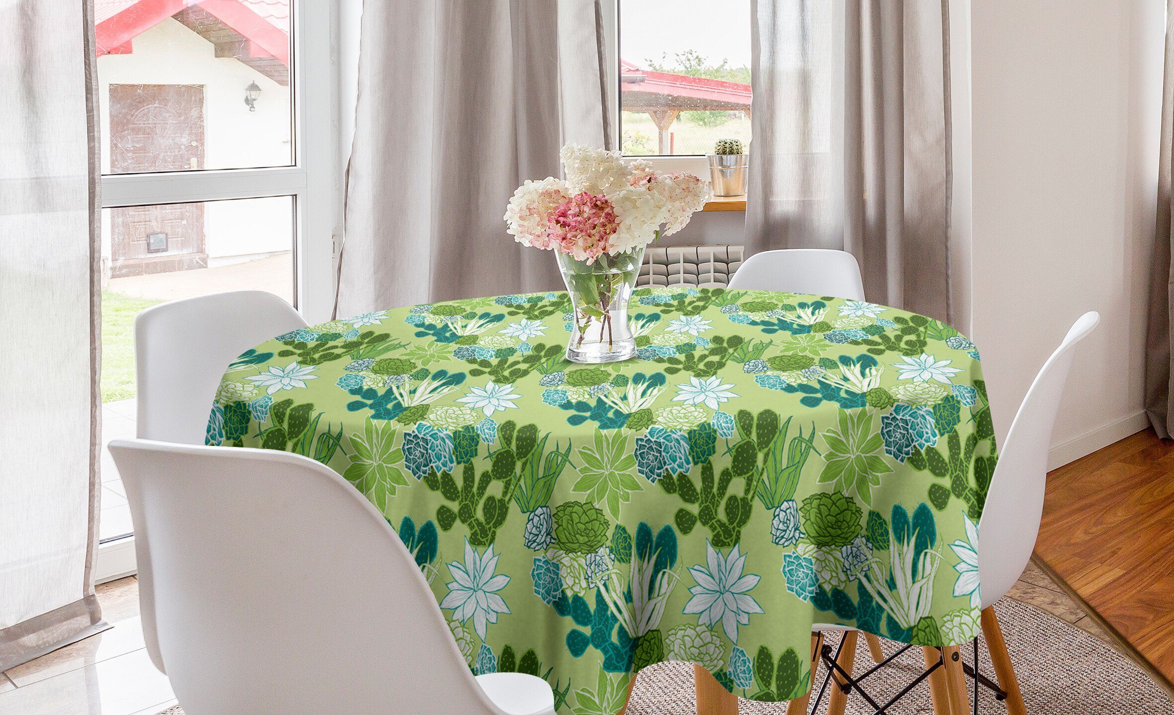 Tischdecke Szene Abdeckung Tischdecke Küche Kreis House Plants Abakuhaus für Esszimmer Saftig Cactus Dekoration,