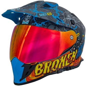 Broken Head Motorradhelm Broken Head Tigris VX2 Endurohelm + Rot Verspiegeltes Visier (MIRROR SET, mit rot verspiegelten und klarem Visier), mit integrierter Sonnenblende und rot verspiegeltem Visier
