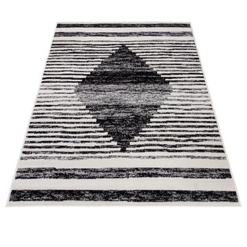 Designteppich Modern Teppich Geometrisch Creme Schwarz - Weich, Pflegeleich, Mazovia, 80 x 150 cm, Geeignet für Fußbodenheizung, Höhe 7 mm, Kurzflor