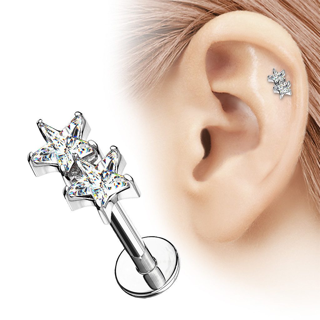 Taffstyle Piercing-Set Tragus Labret Kristall Doppel Sterne Innengewinde Si günstig online kaufen