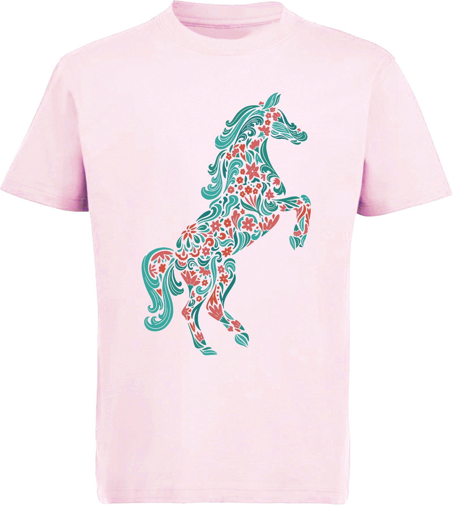 Print-Shirt bedrucktes Mädchen T-Shirt Pferd aus Blumen