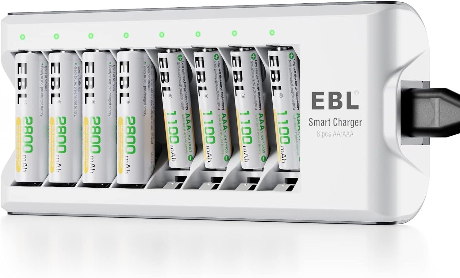 EBL Akku Ladegerät mit NI-MH + AAA AA (1-tlg., NI-Cd) für Batterien AA Akku 4 4 wiederaufladbare Akku-Ladestation AAA Akku