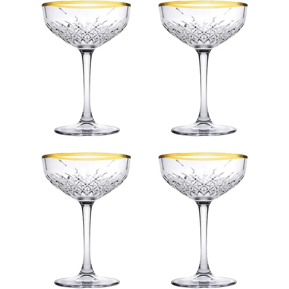 Pasabahce Cocktailglas Pasabahce Timeless Golden Touch Sekt/Cocktailschale 4er Set, Glas