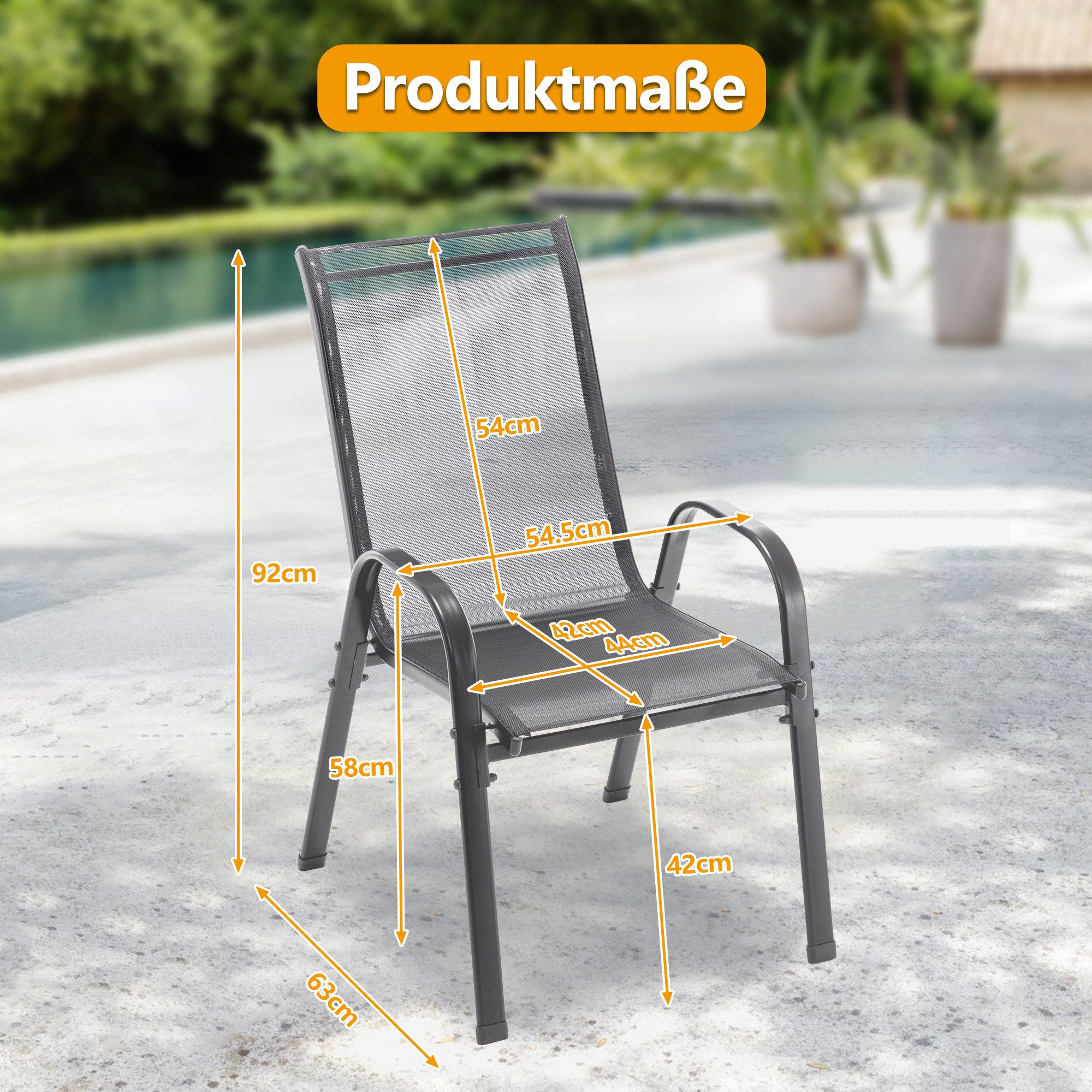 GIHAUVIA Gartenstuhl Gartenstühle 4 Stück,stapelbar Metall Balkonstühle Terrasse 150kg. – Bild 2 von 5