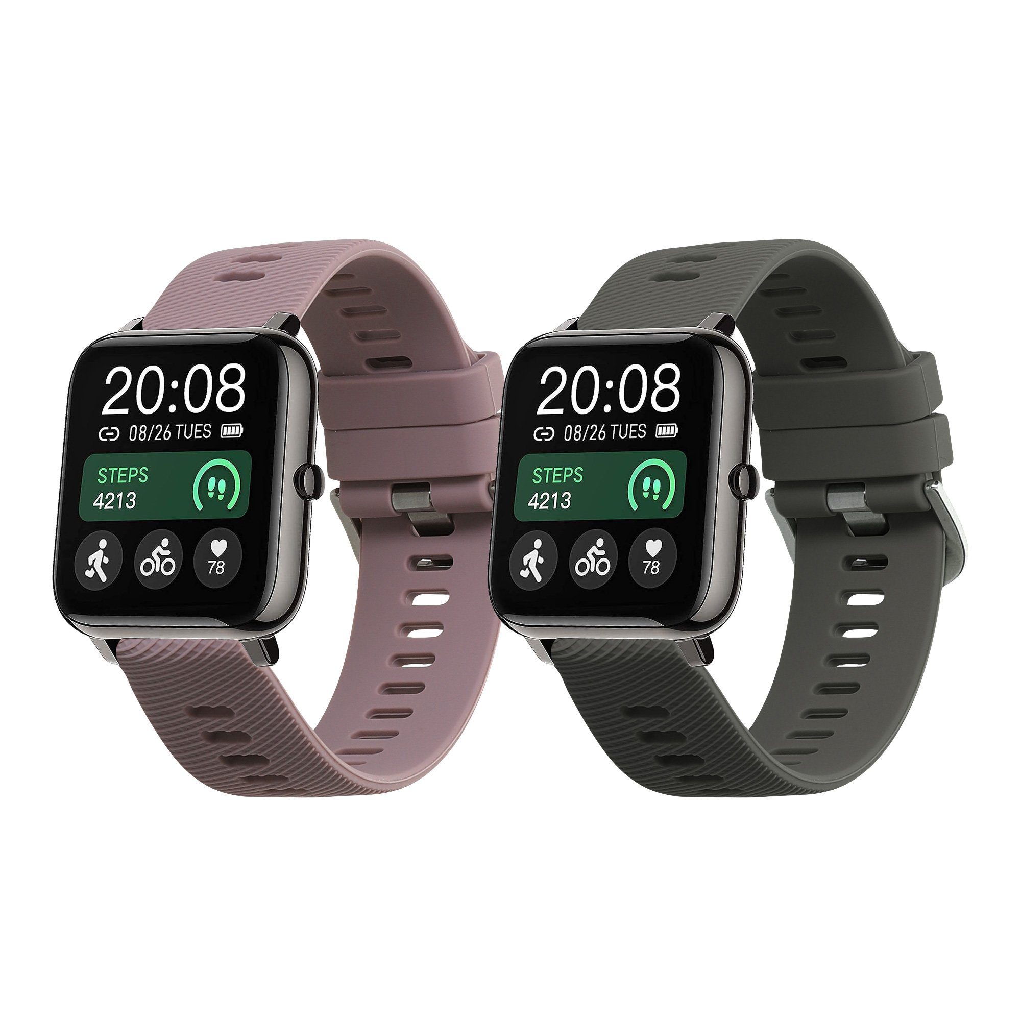 kwmobile 2x Uhrenarmband für Popglory P66 22mm Armband Smartwatch, 2-tlg., Fitnesstracker Band Set aus TPU Silikon - Ersatzarmband Smartwatch