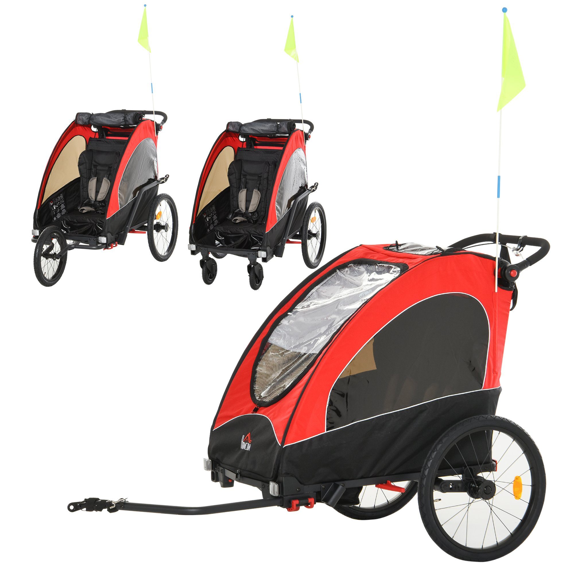 HOMCOM Fahrradkinderanhänger Fahrradanhänger, 3-in-1 Design als Jogger,  Kinderwagen und mehr
