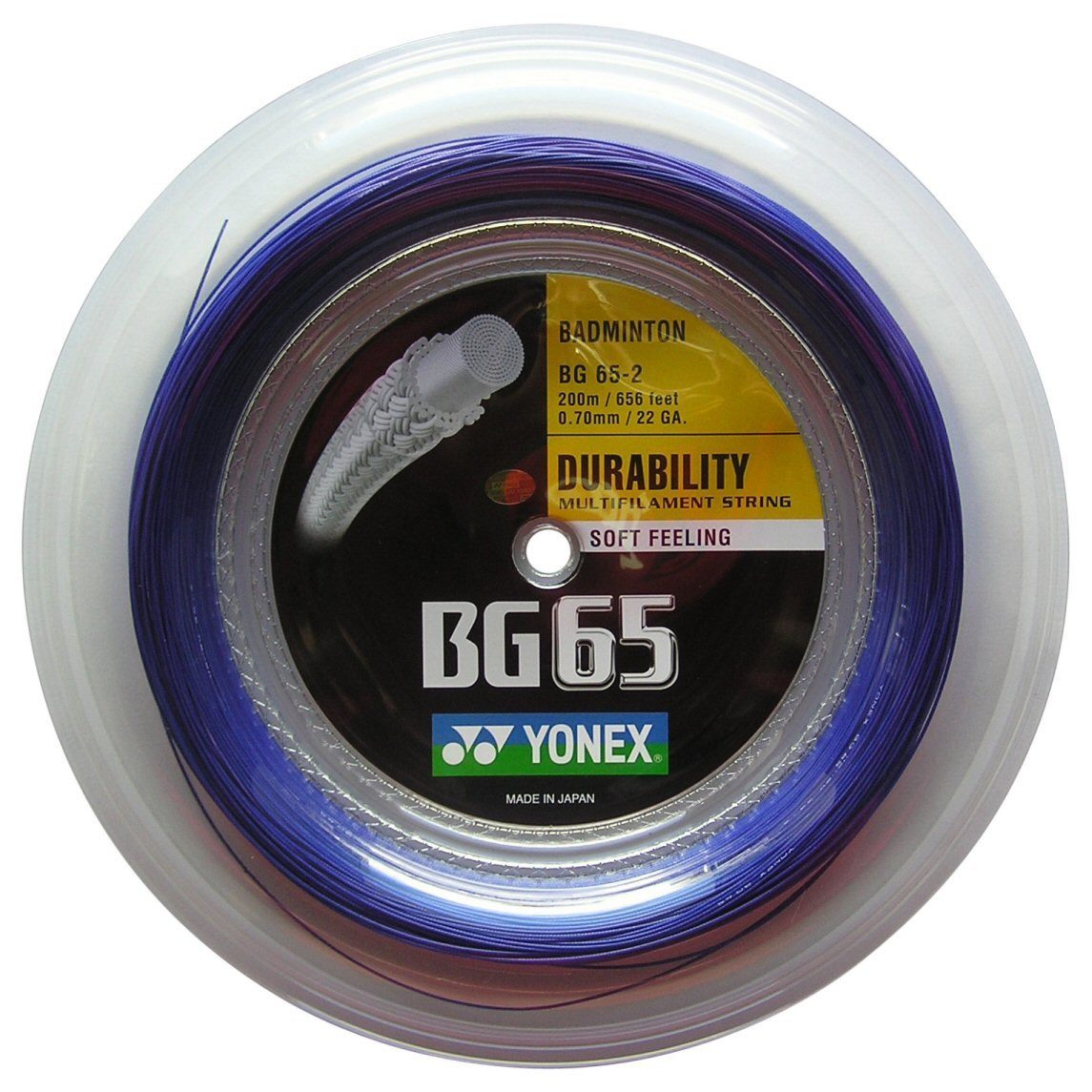 Yonex Badmintonsaite BG 65 0.70mm (Allround+Haltbarkeit) blau 200m Rolle, Saitendicke: 0.70