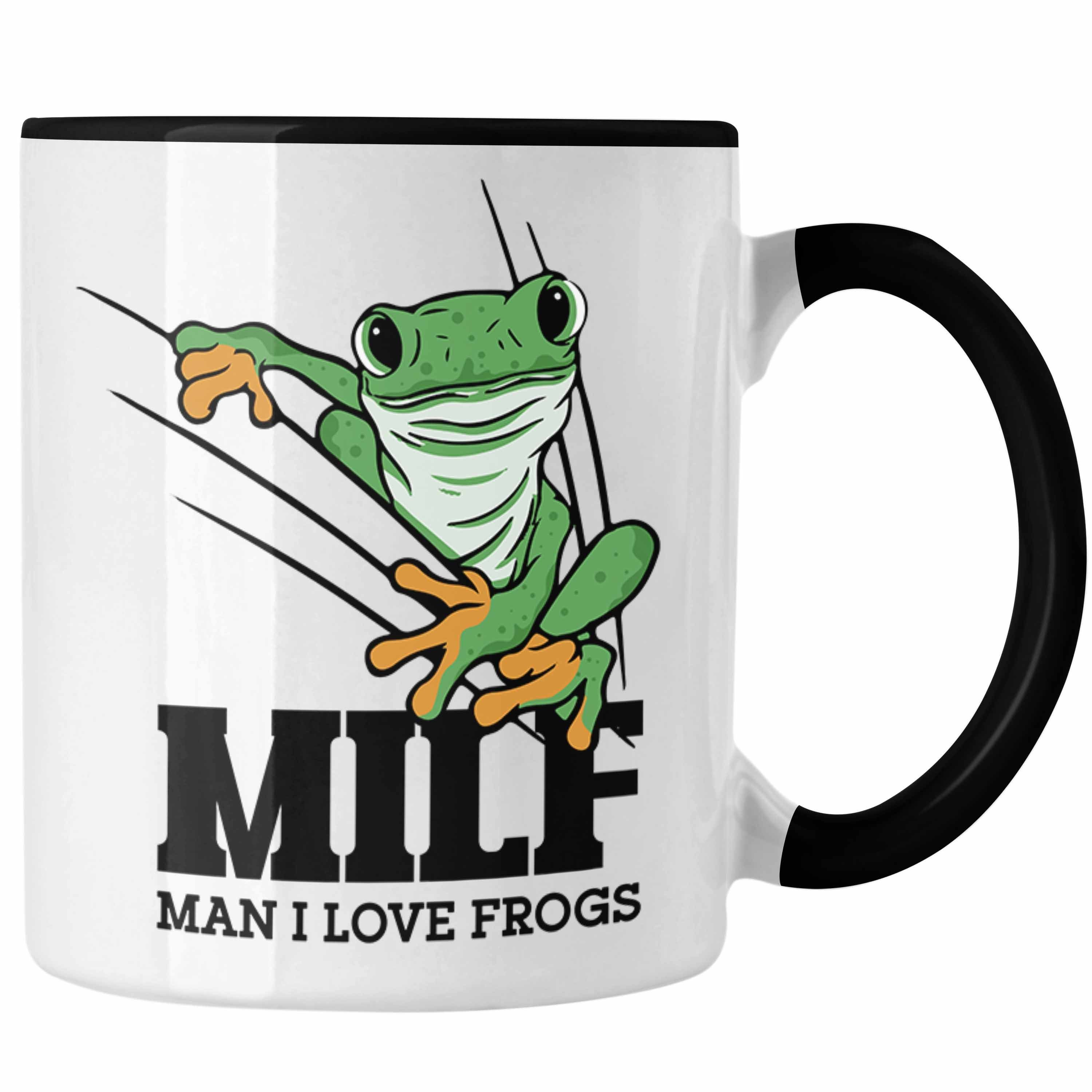 Trendation Tasse Lustige Frosch Tasse Geschenk für Froschliebhaber Lustig MILF Man I L Schwarz