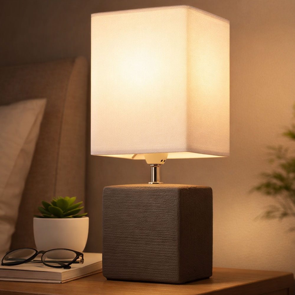 GLOBO LIGHTING Tischleuchte, Leuchtmittel nicht inklusive, Tisch Leuchte Gästezimmer Keramik braun schaltbar Textil Lampe weiß