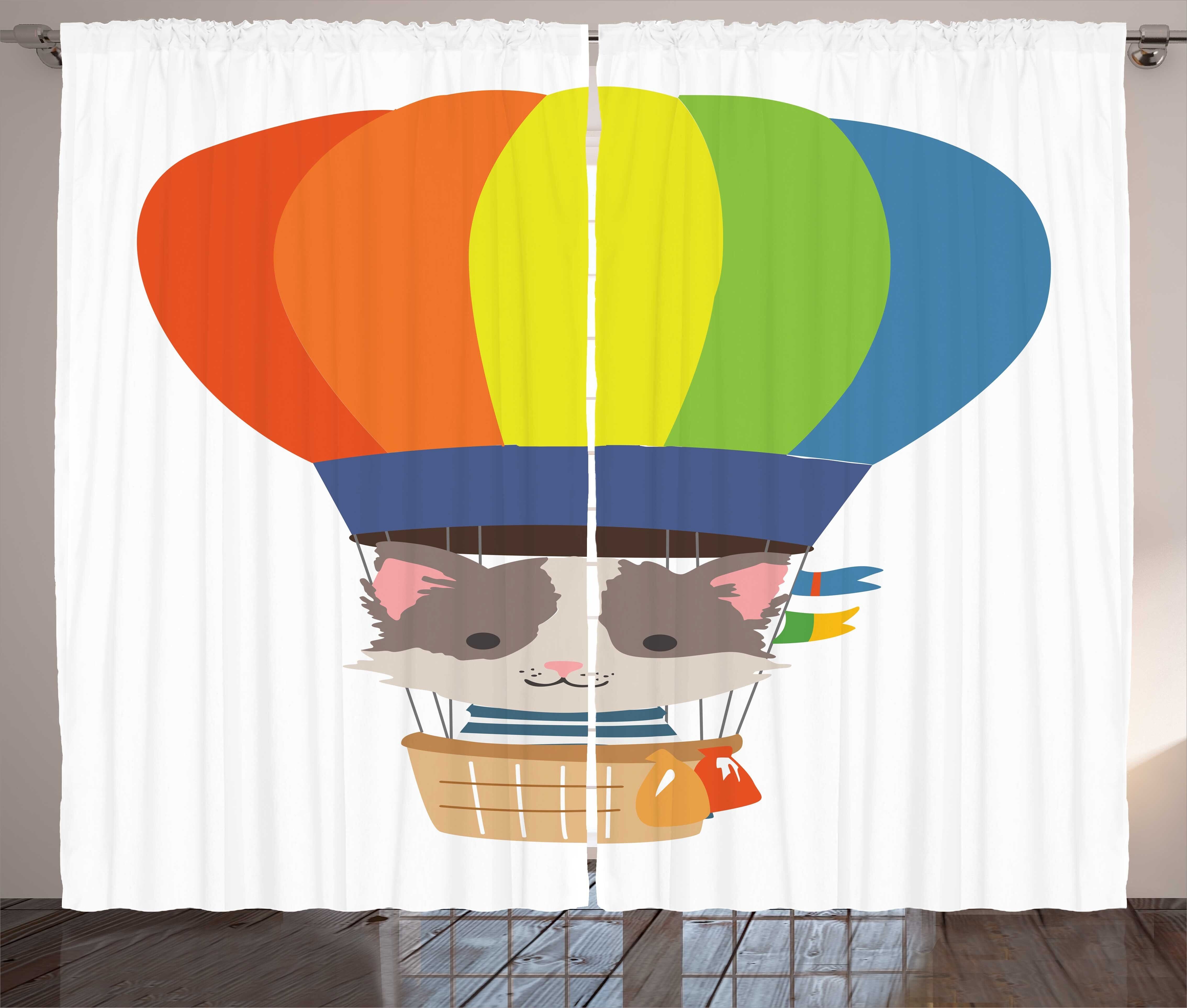 Gardine Schlafzimmer Kräuselband Vorhang mit Schlaufen und Haken, Abakuhaus, Heißluftballon Cartoon Kitten Sky
