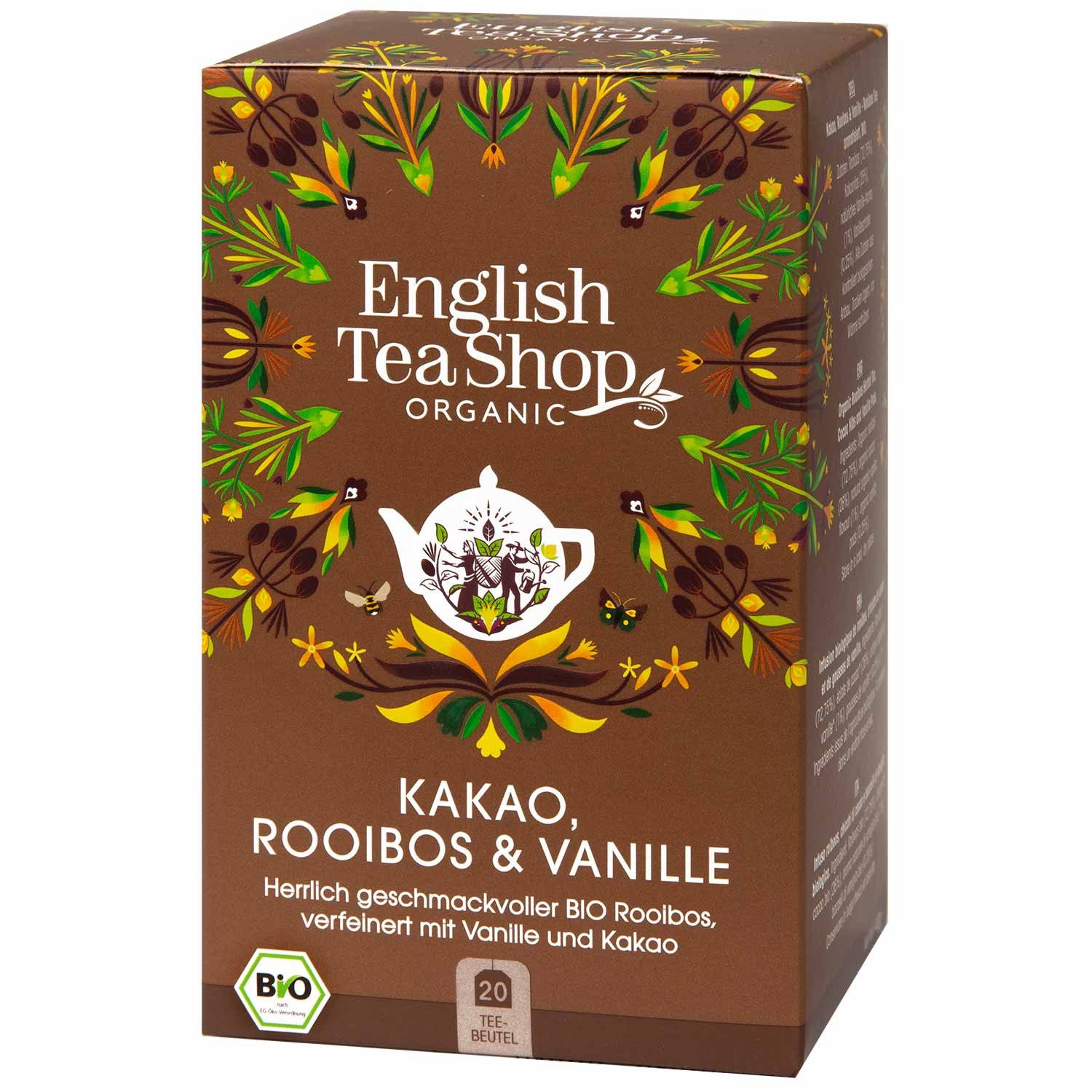 English Tea Shop Tee Kakao, Rooibos & Vanille, BIO, 20 Teebeutel, Feiner Rooibos mit leichter Schoko- und Vanille - Note.