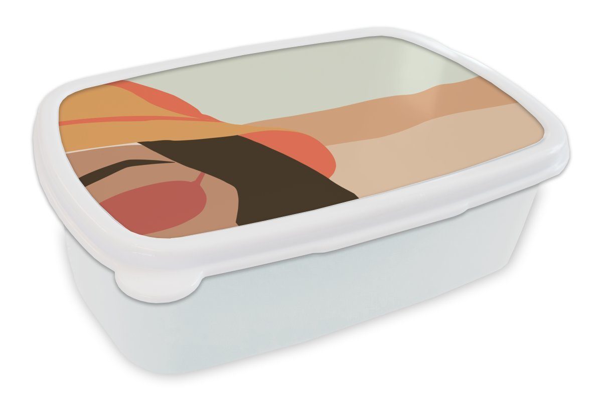 MuchoWow Lunchbox Frau - Sonnenbrille - Strand - Pastell, Kunststoff, (2-tlg), Brotbox für Kinder und Erwachsene, Brotdose, für Jungs und Mädchen weiß