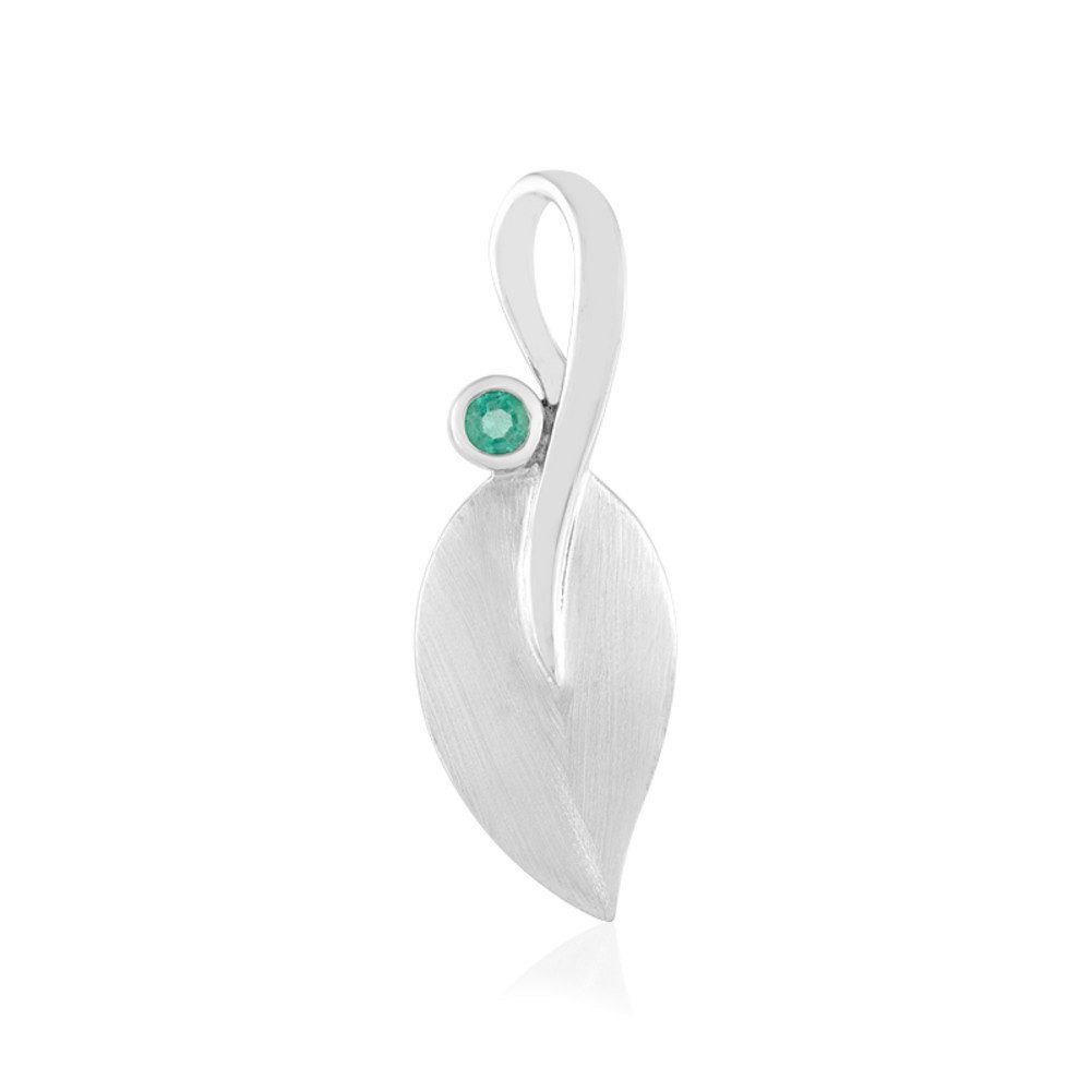 Cavill Kettenanhänger Cavill Sterling Silber Anhänger 0,20 ct Smaragd, rund, Blatt-Design (1-tlg)