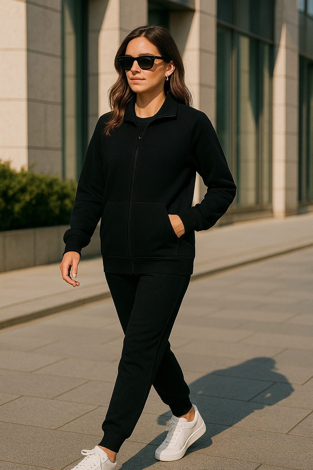 L.gonline Freizeitanzug Damen Trainingsanzug, Freizeitanzug ohne Kapuze 500A (Sweatjacke ohne Kapuze mit Hose, 2-tlg), Fitness Freizeit Casual