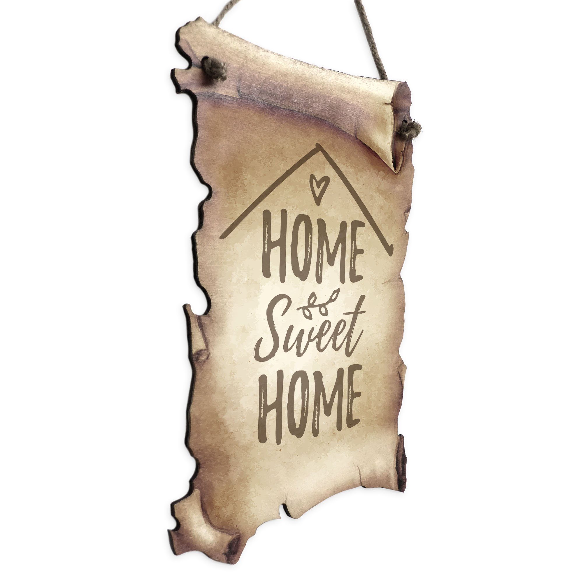 Geschenk & „Home Feder mit & Spruch, aus Kreative Sweet Wanddekoobjekt Freunde Familie Schriftrollen-Optik, Holz Deko-Schild in ideales für Motiv Home“